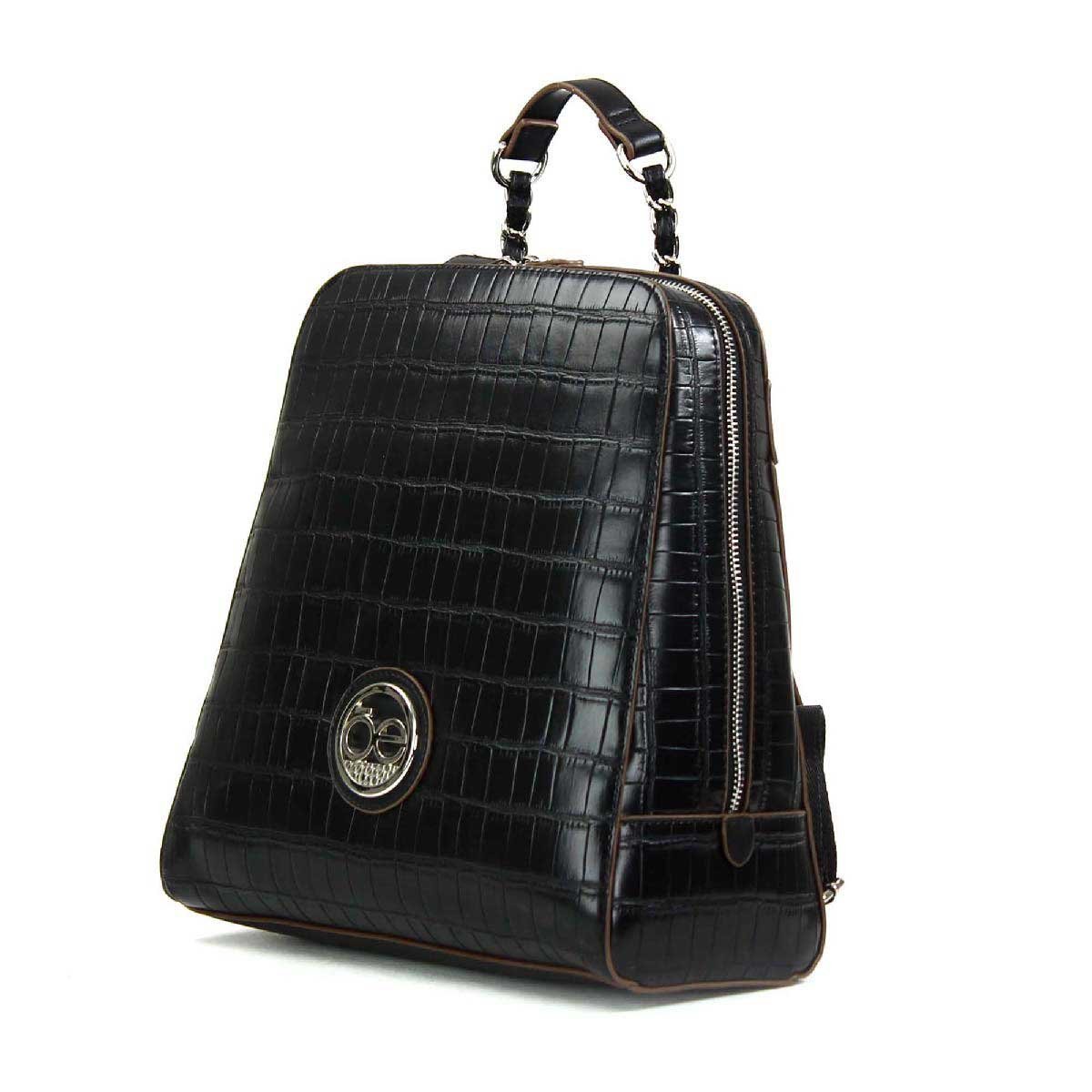 Backpack Negra en Material con Textura de Cocodrilo Cloe