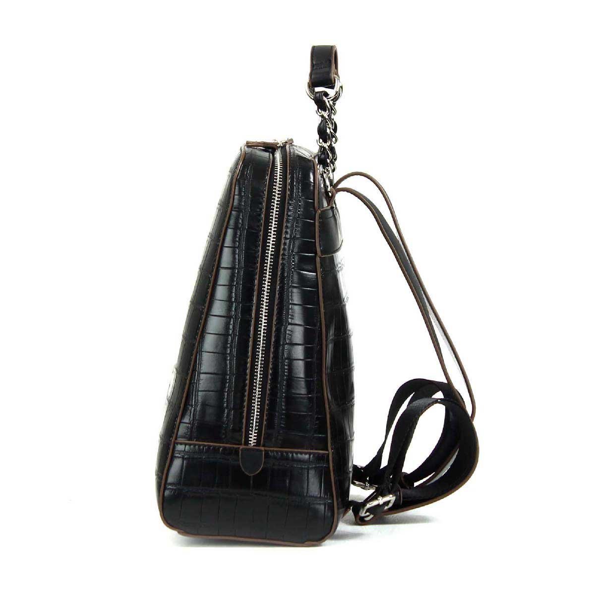 Backpack Negra en Material con Textura de Cocodrilo Cloe