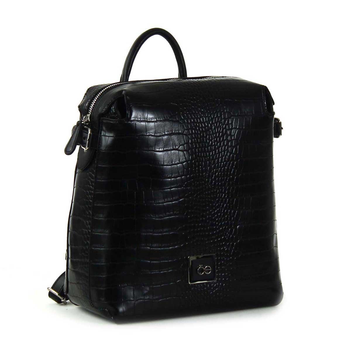 Backpack Negra con Textura de Cocodrilo Cloe