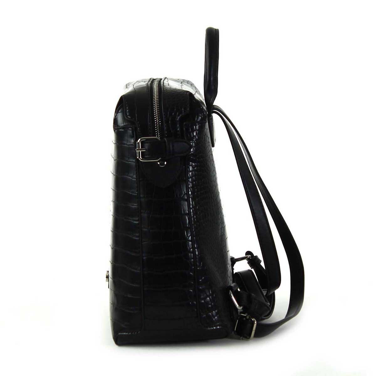 Backpack Negra con Textura de Cocodrilo Cloe