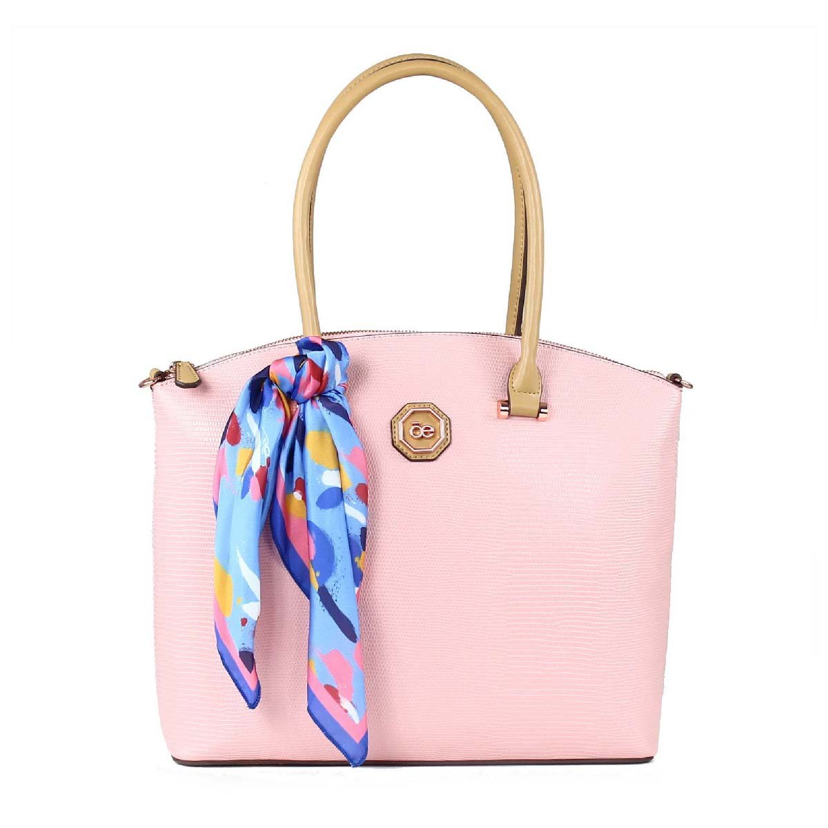 Bolso Satchel Rosa Micro Texturizado y Print Cloe