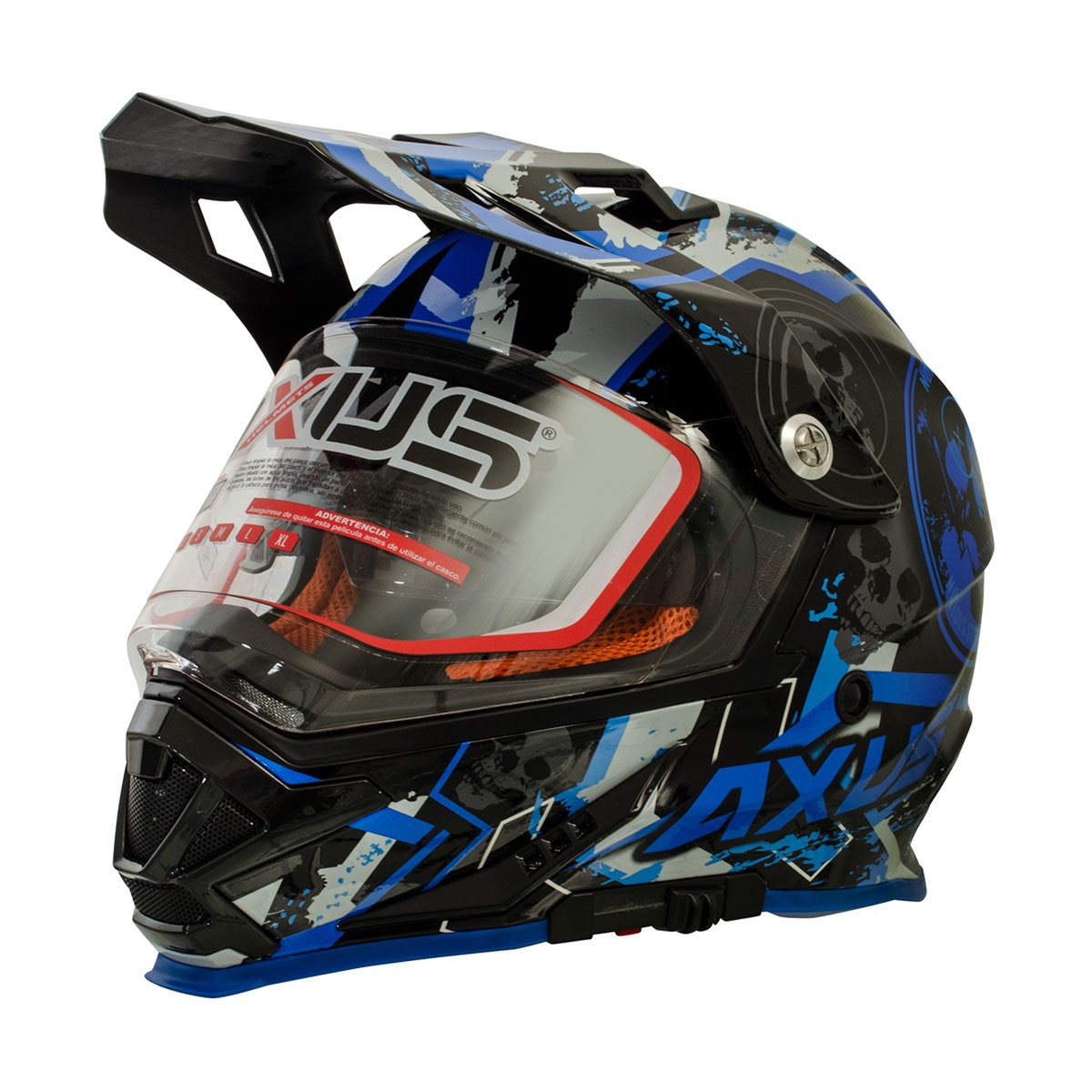 Casco Motocross Skull Azul Axus - Grande
