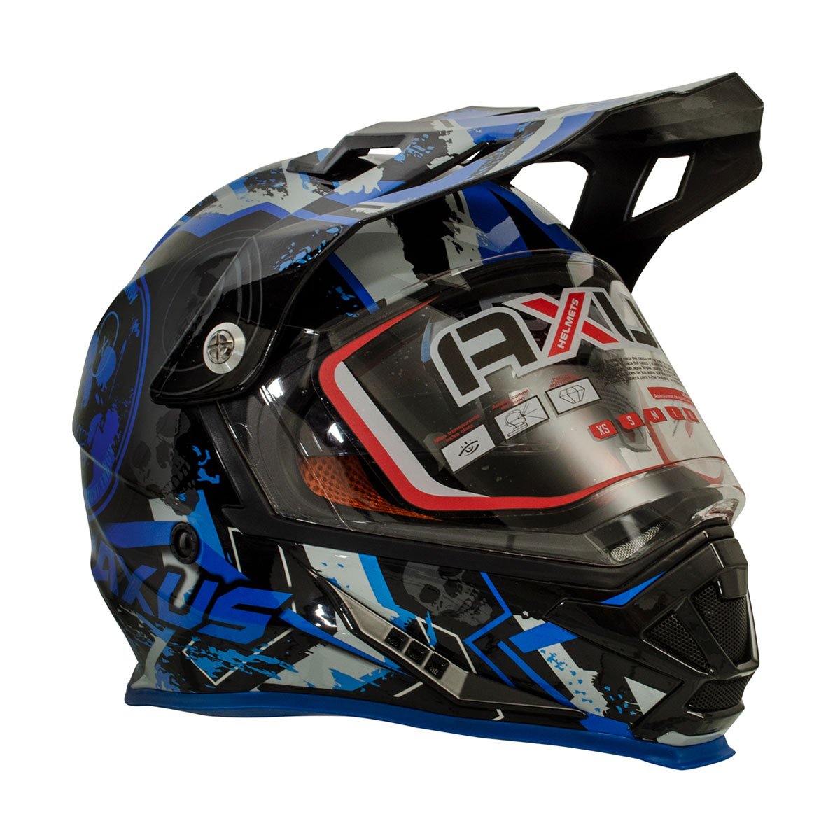 Casco Motocross Skull Azul Axus - Extra Grande