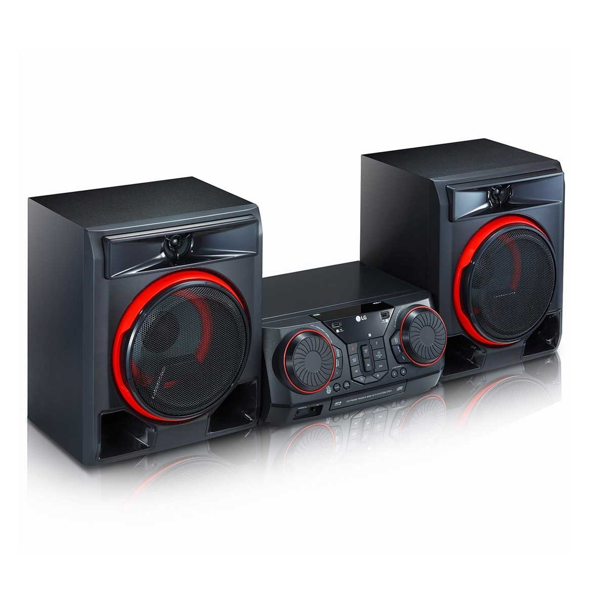 LG CK56 Color Negro Equipo de Sonido de Alta Potencia 700 W, Bluetooth, USB Dual, Karaoke, Iluminación LED, CD, Entrada de Micro, FM 