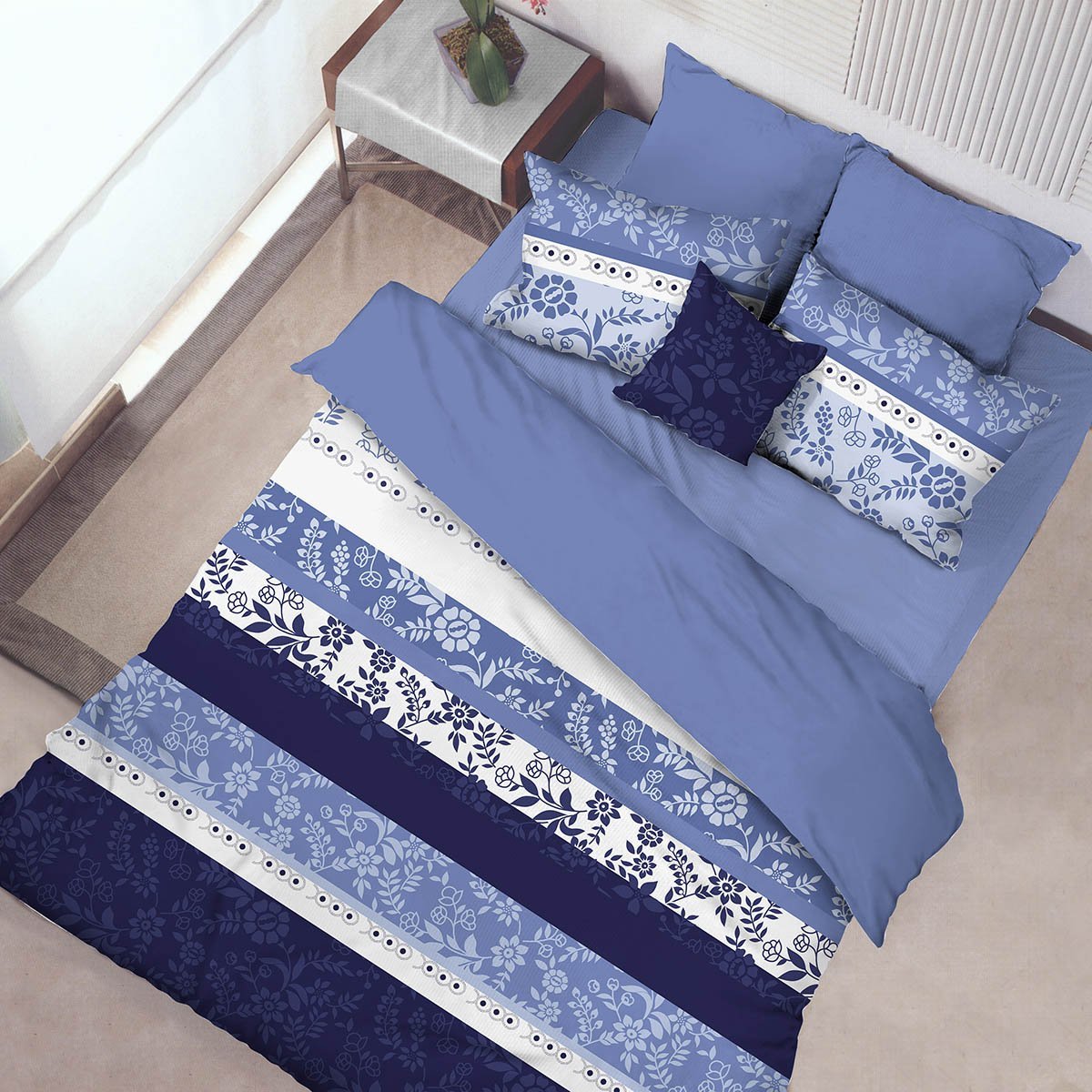 Set de Edred&oacute;n Hudson Azul Luxury Comfort - Matrimonial / Queen