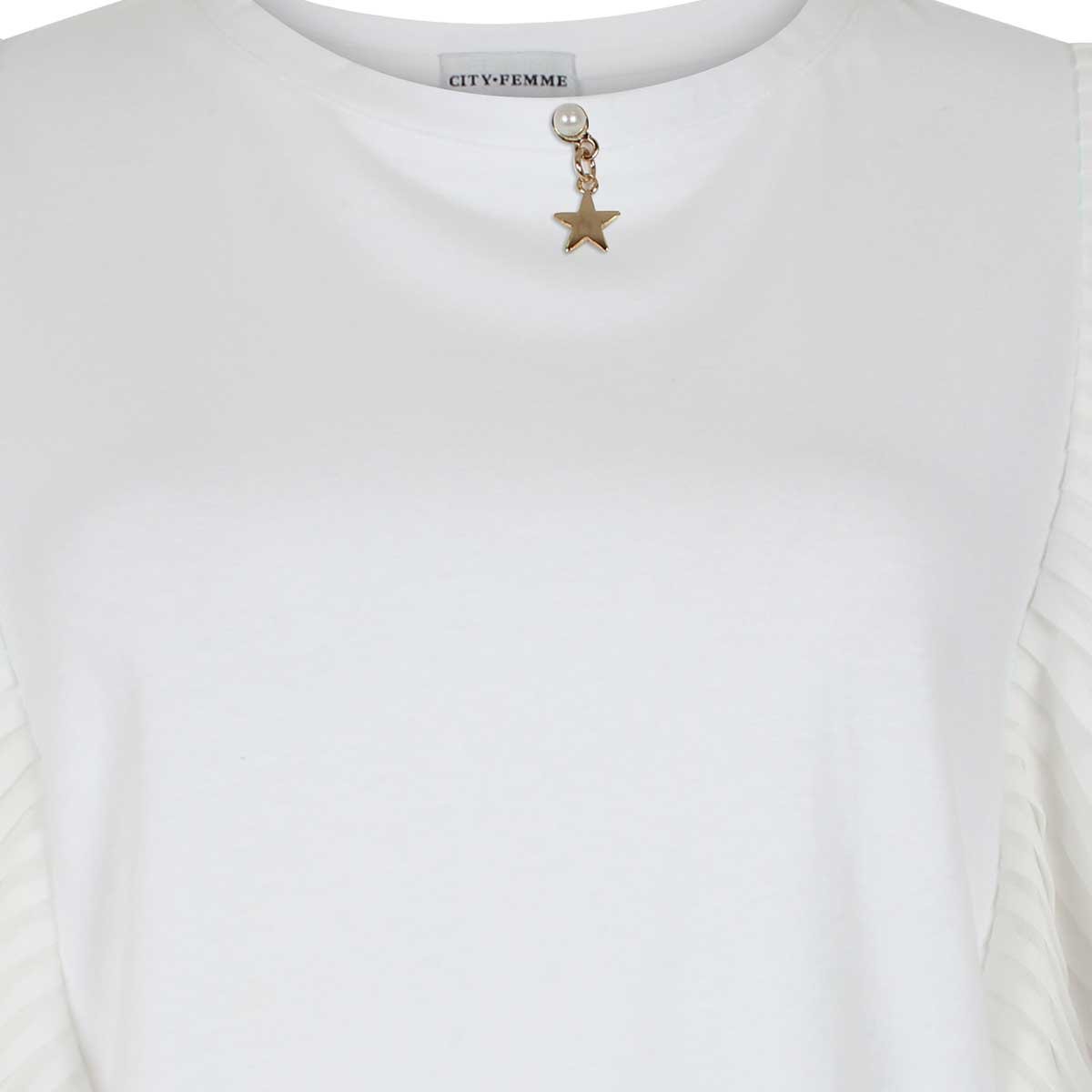 Blusa Manga Corta Plisada Escote Redondo Aplicación Estrella City Femme