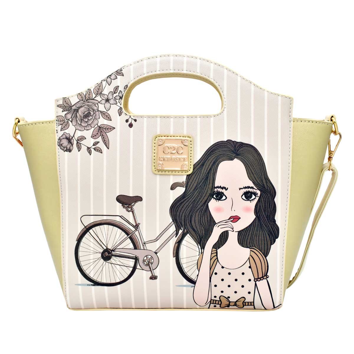 Bolso Satchel Color Marfil con Impresión Frontal C2C