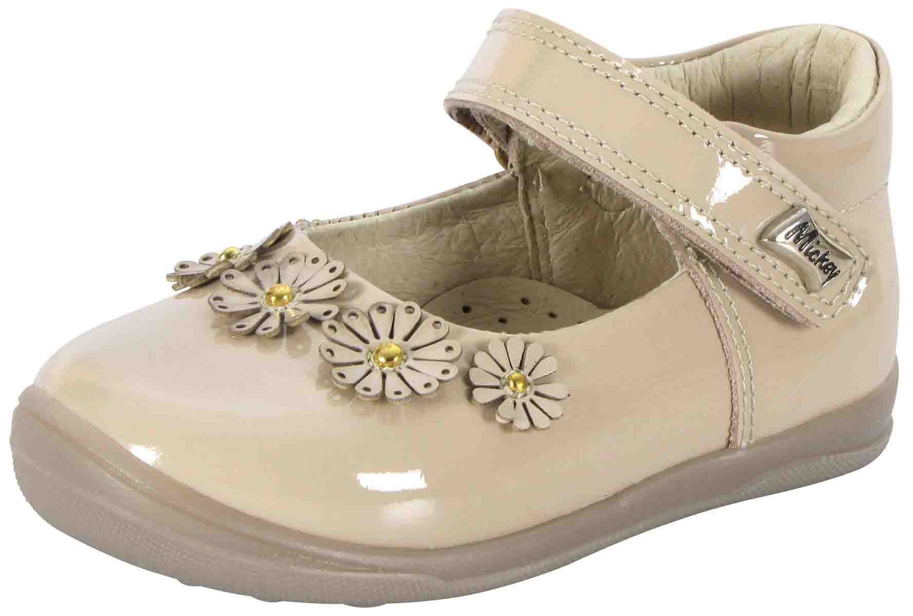 Zapato de Charol con Flores Y Velcro Mickey