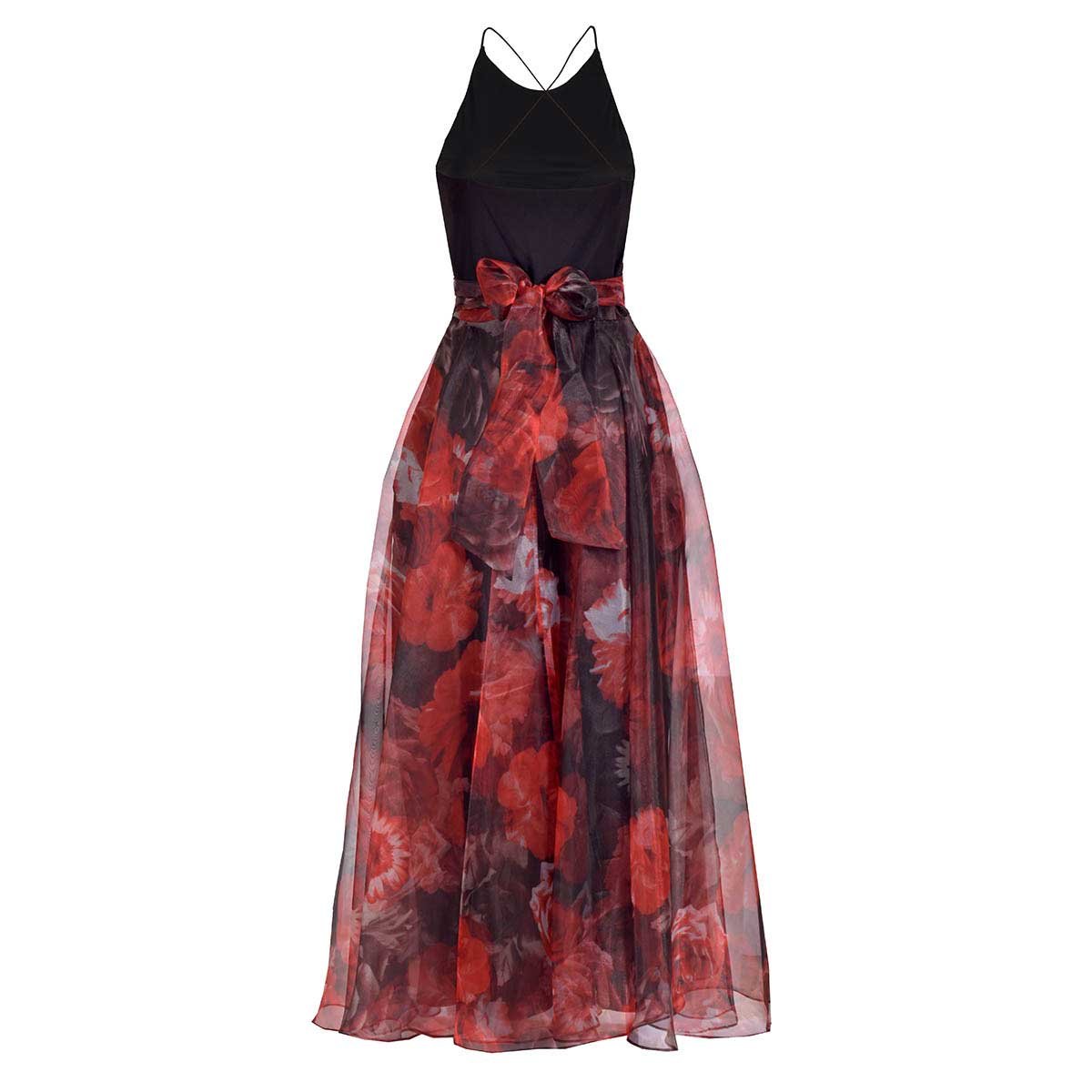 Vestido de Fiesta Largo Ampón Falda Organza Estampada