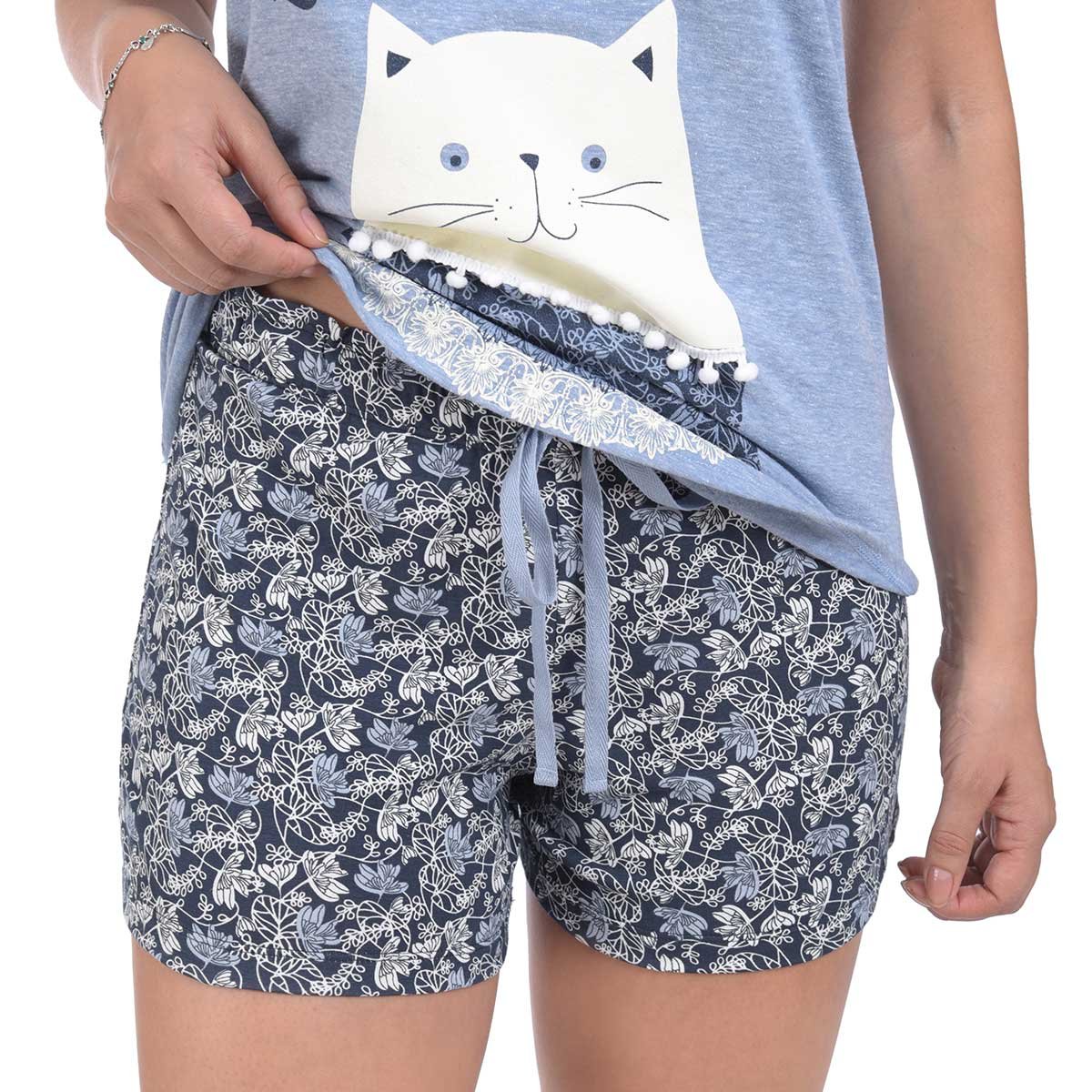 Pijama Top Estampado Gato y Short Sho Shi