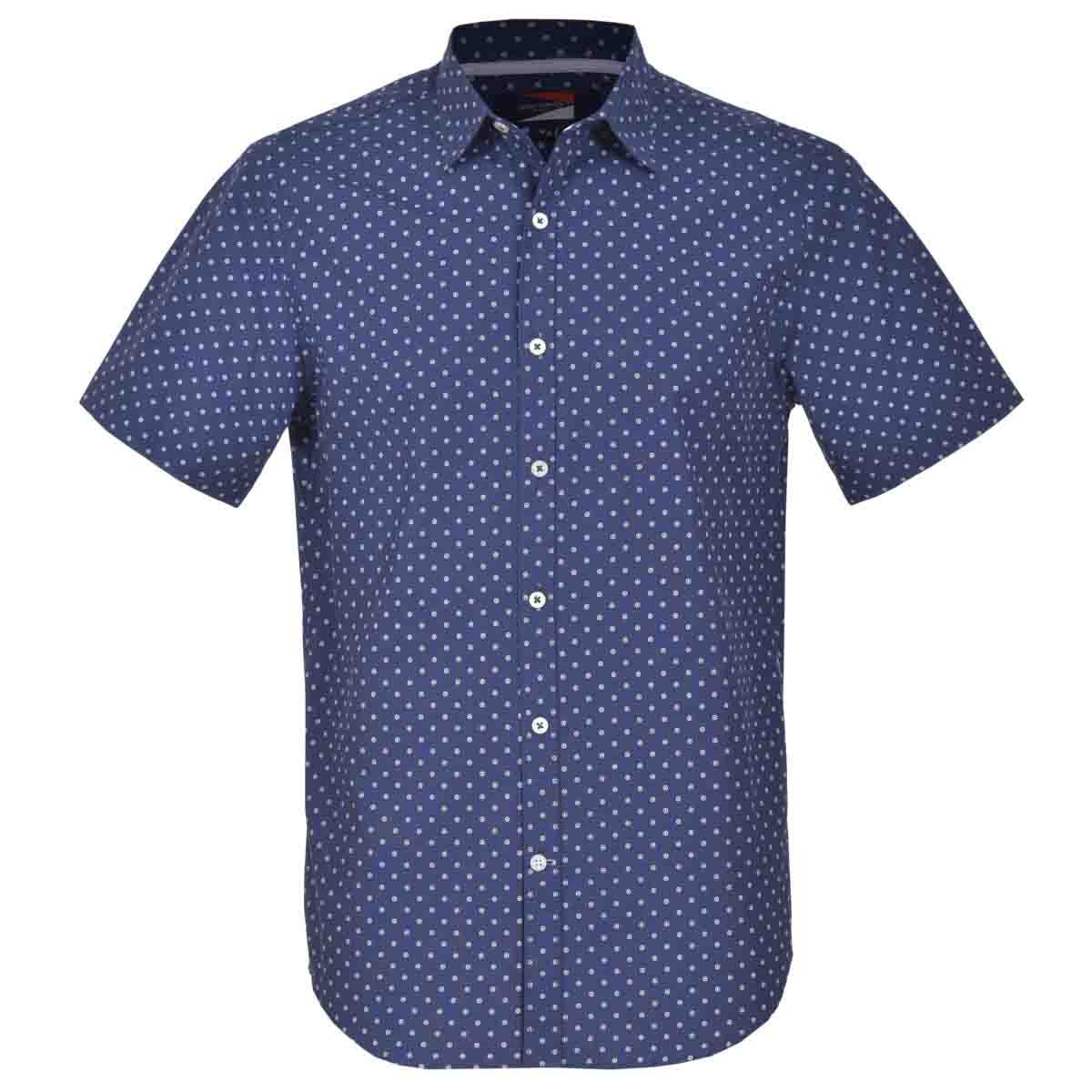 Camisa Manga Corta Casual Esmpada Azul Carlo Corinto