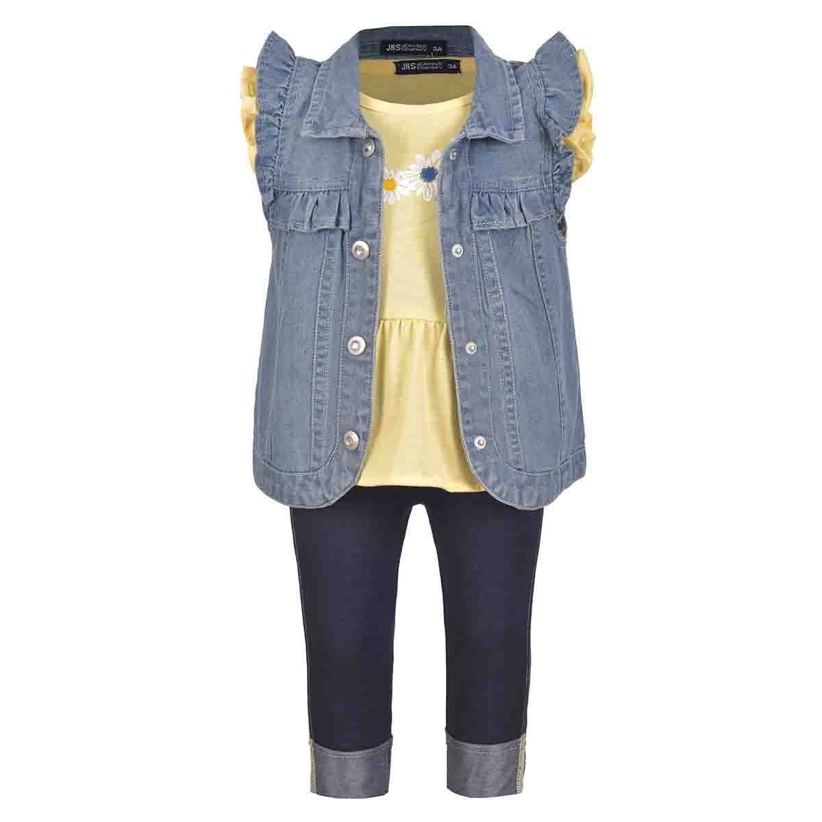 Conjunto 3 Piezas con Blusa, Jeggings y Chaleco Jeanious