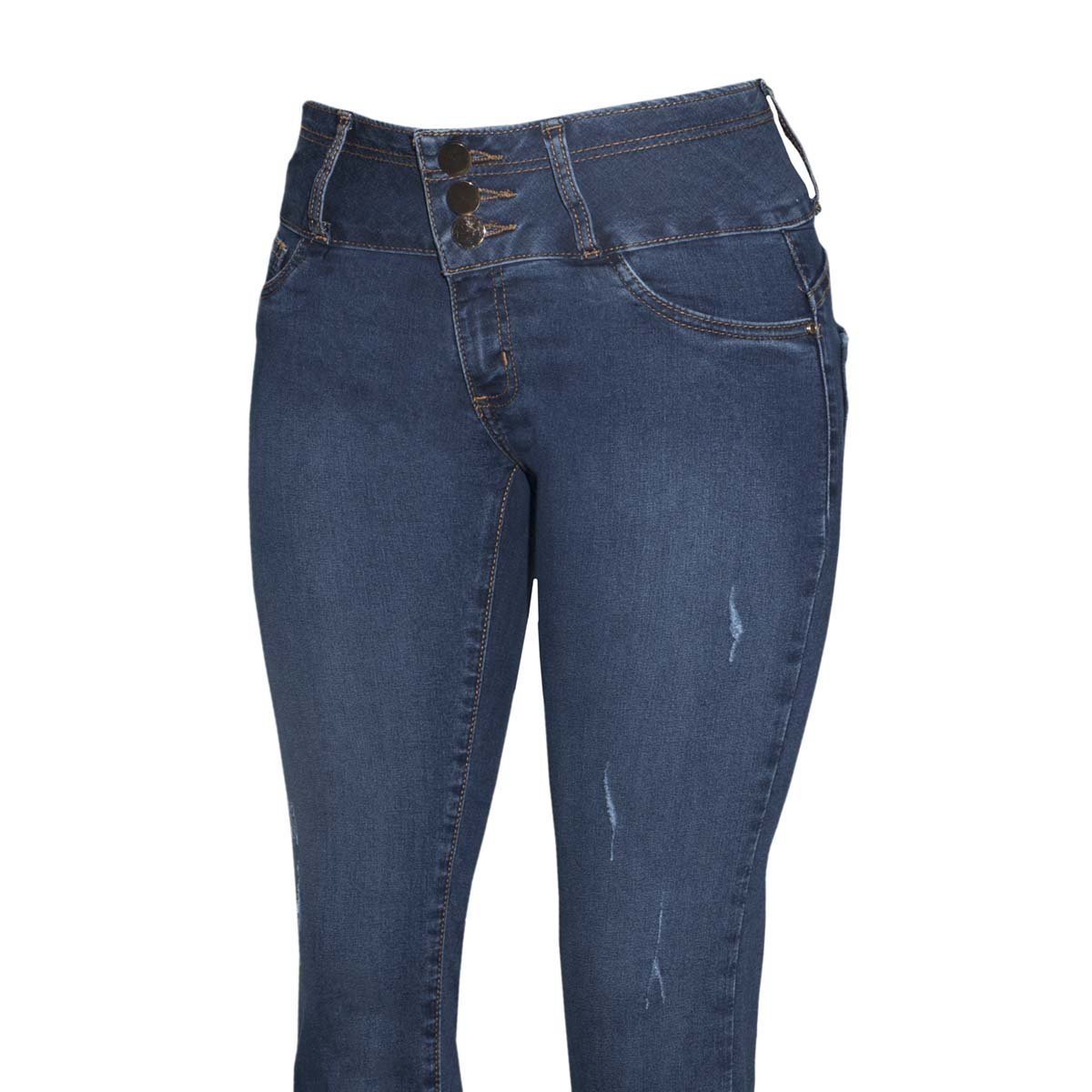 Jeans Skinny con Estoperoles Y Pretina Ancha Limoncello