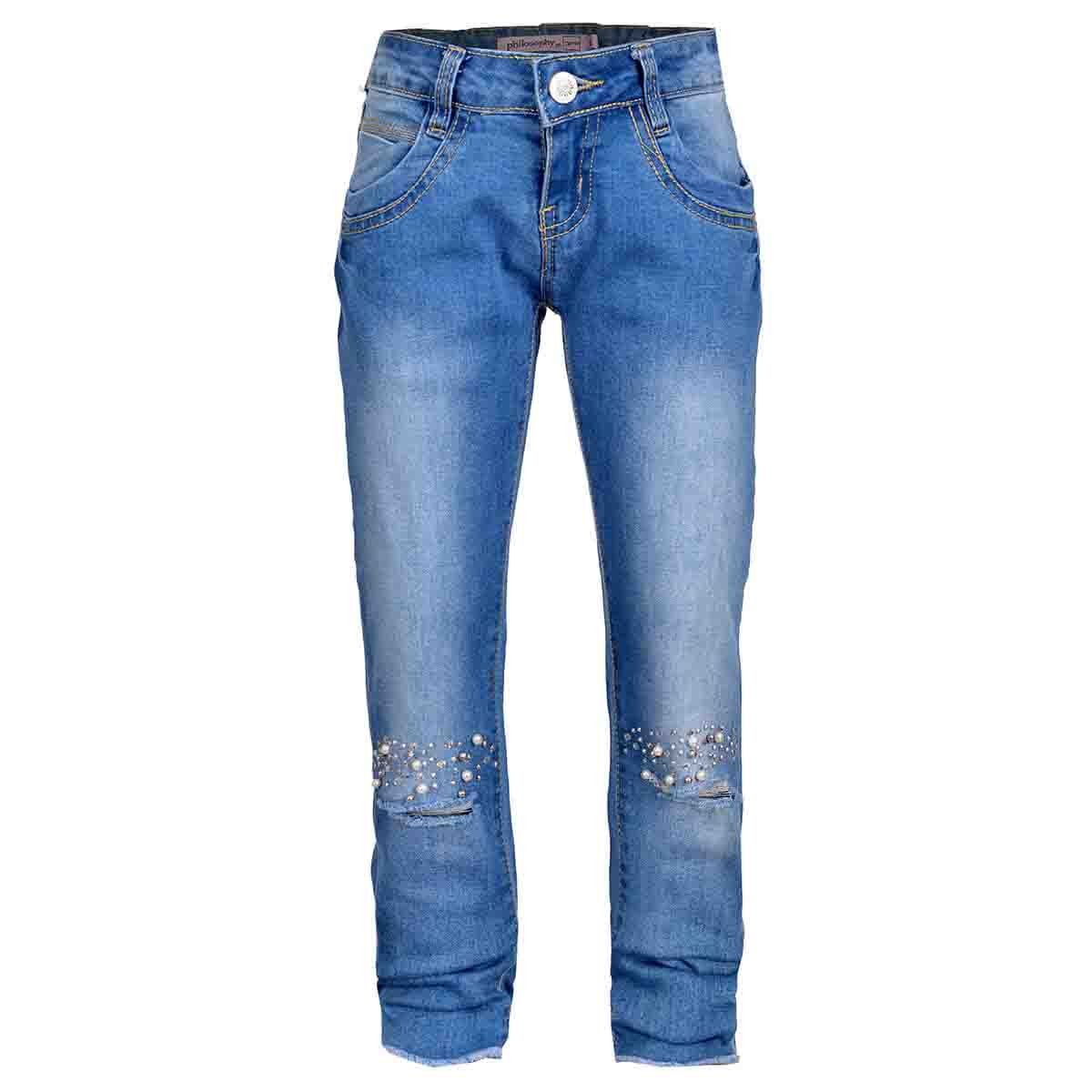 Jeans Entubados con Aplicación y Desgarre Philosophy Jr Girls
