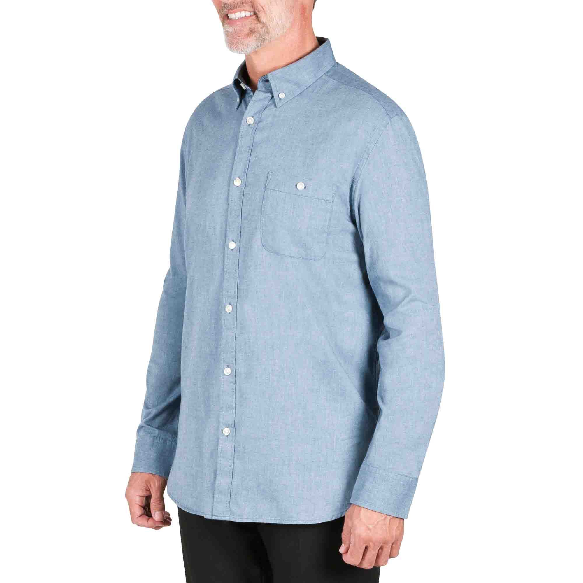 Camisa de Algod&oacute;n Dos Tonos Manga Larga Color Azul Haggar