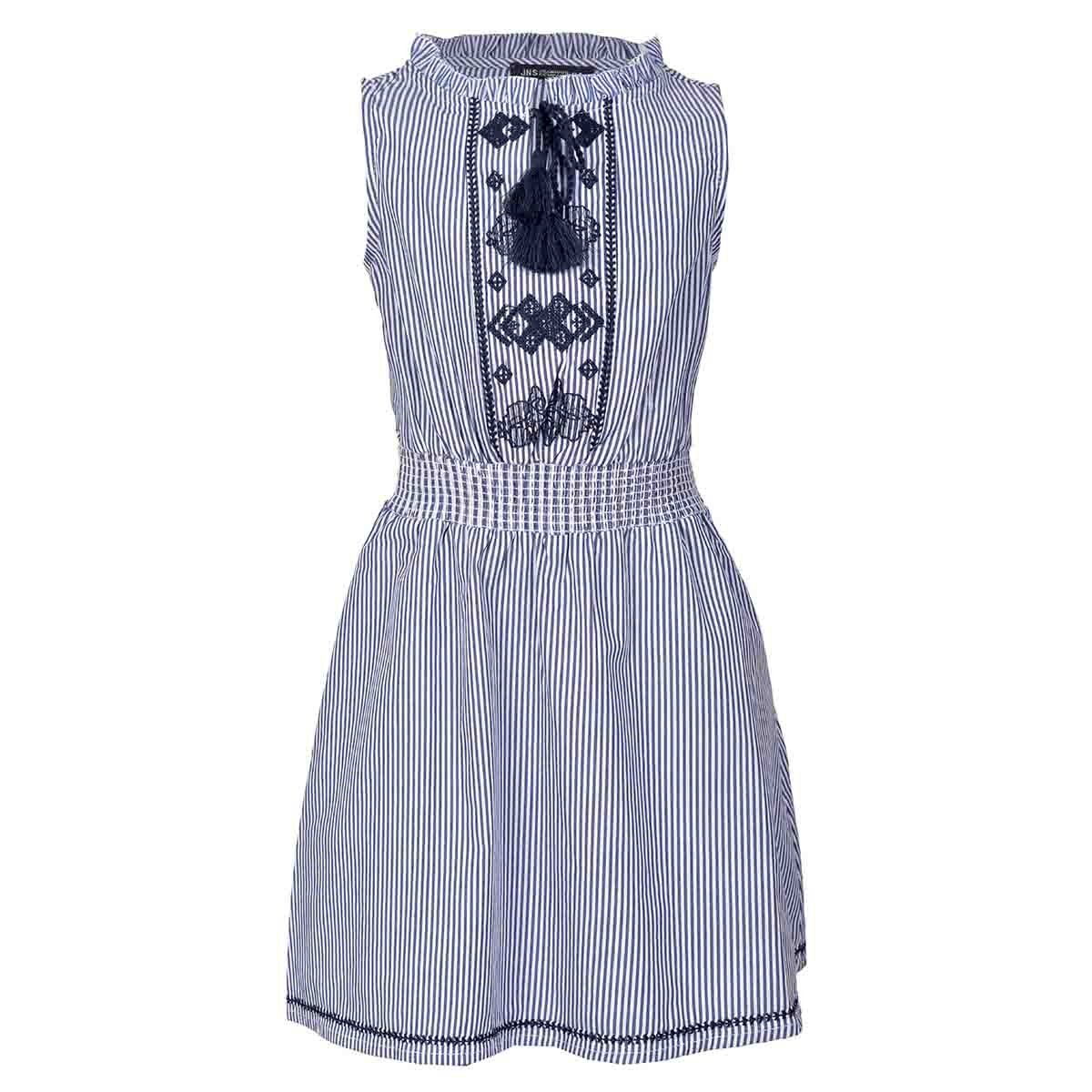 Vestido con Cintura Bordada Color Azul Combinado Jeanious