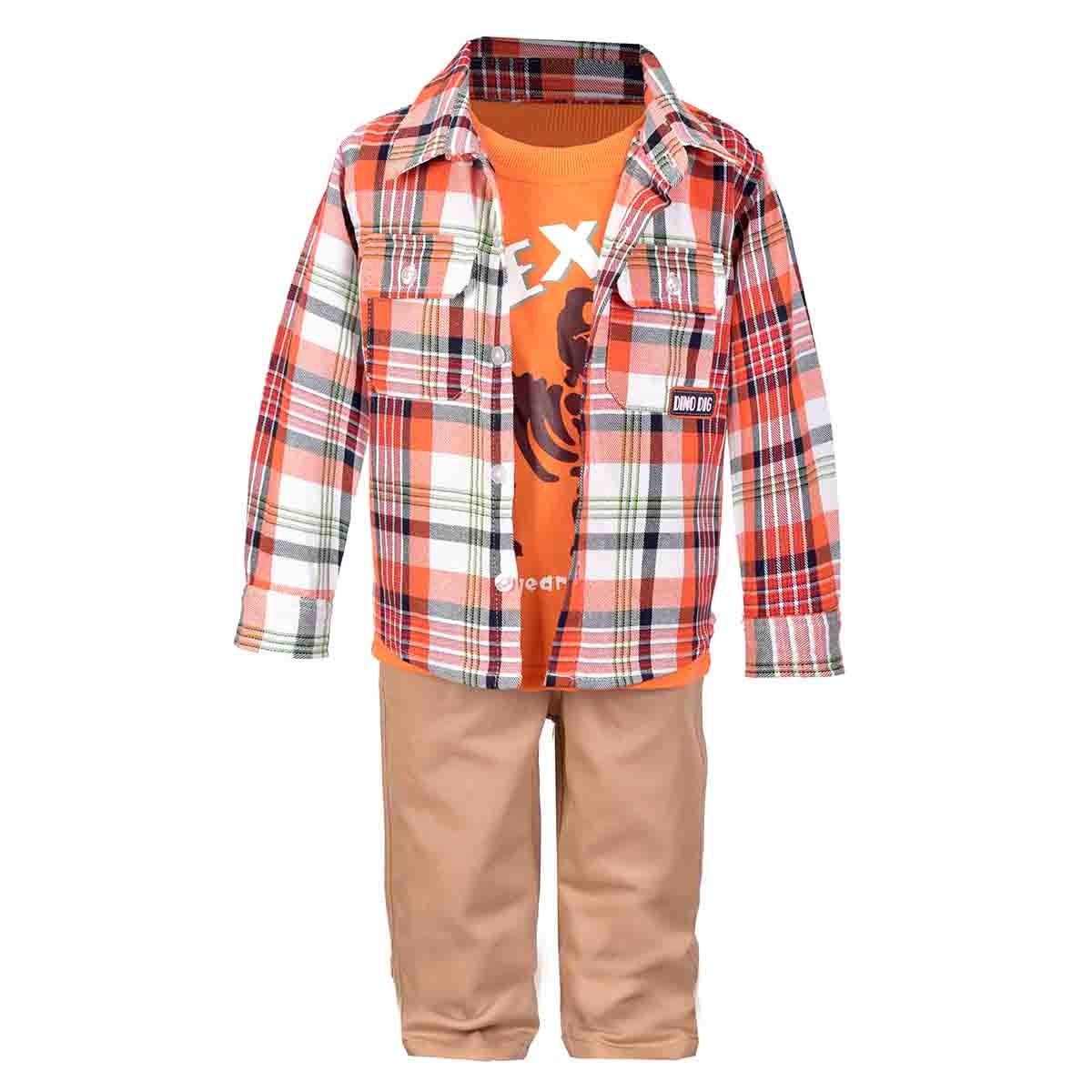 Conjunto 3 Pzas Camisa Playera Pantalón  Color Naranja Combinado Jeanious