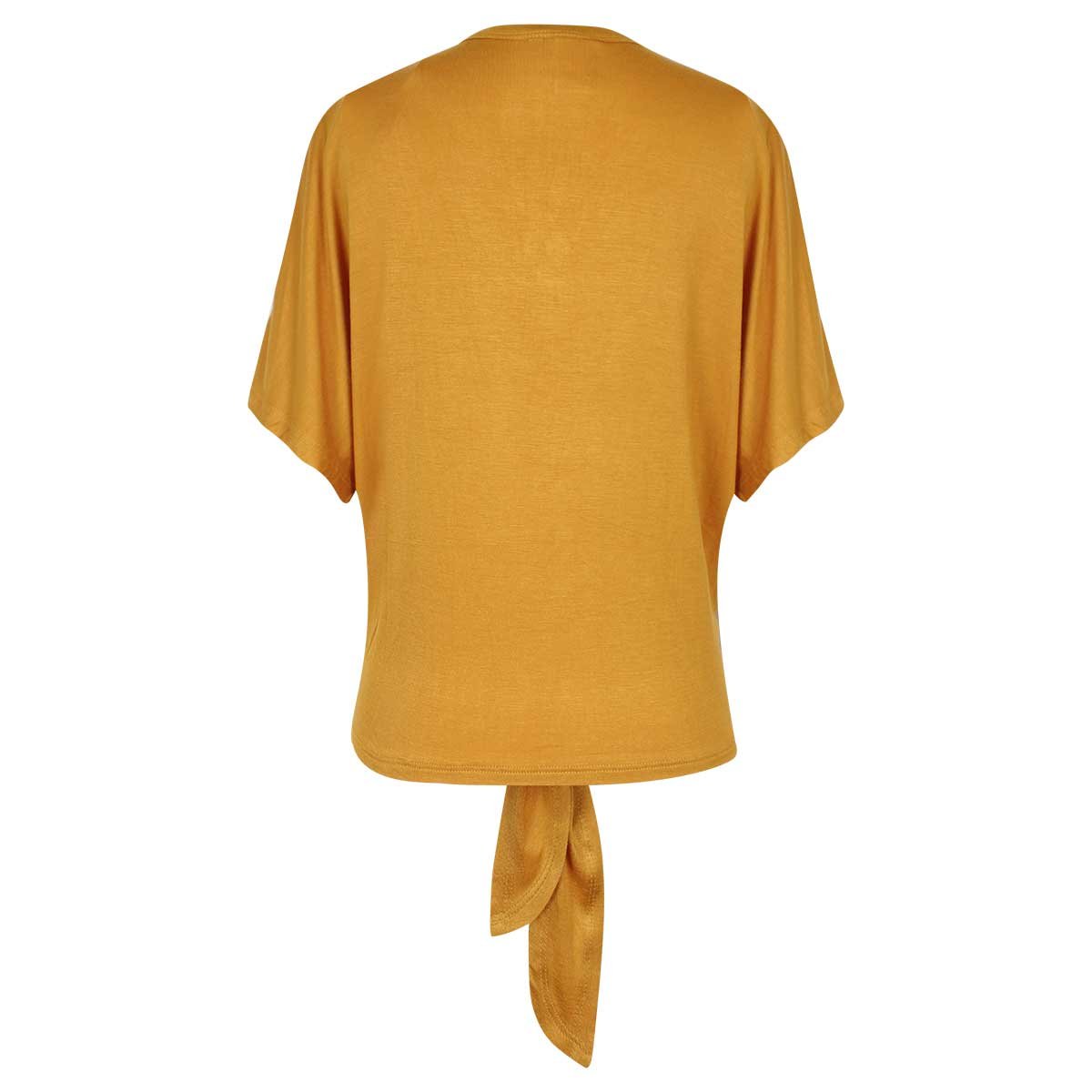 Blusa Amarilla Manga Corta Escote V con Amarre al Frente Elle