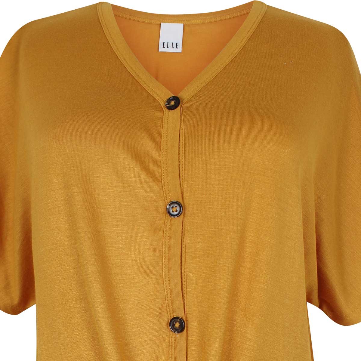 Blusa Amarilla Manga Corta Escote V con Amarre al Frente Elle