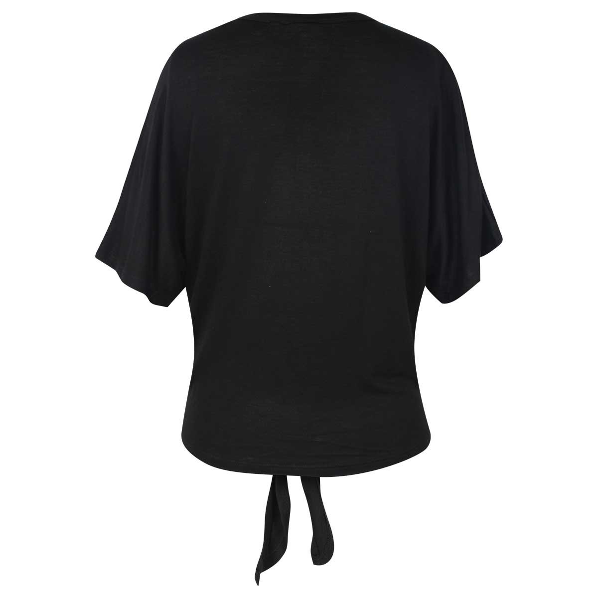 Blusa Negra Manga Corta Escote V con Amarre al Frente Elle