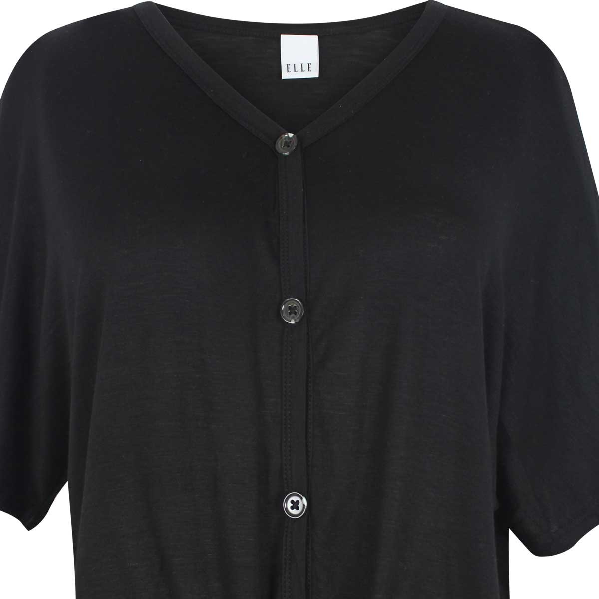 Blusa Negra Manga Corta Escote V con Amarre al Frente Elle