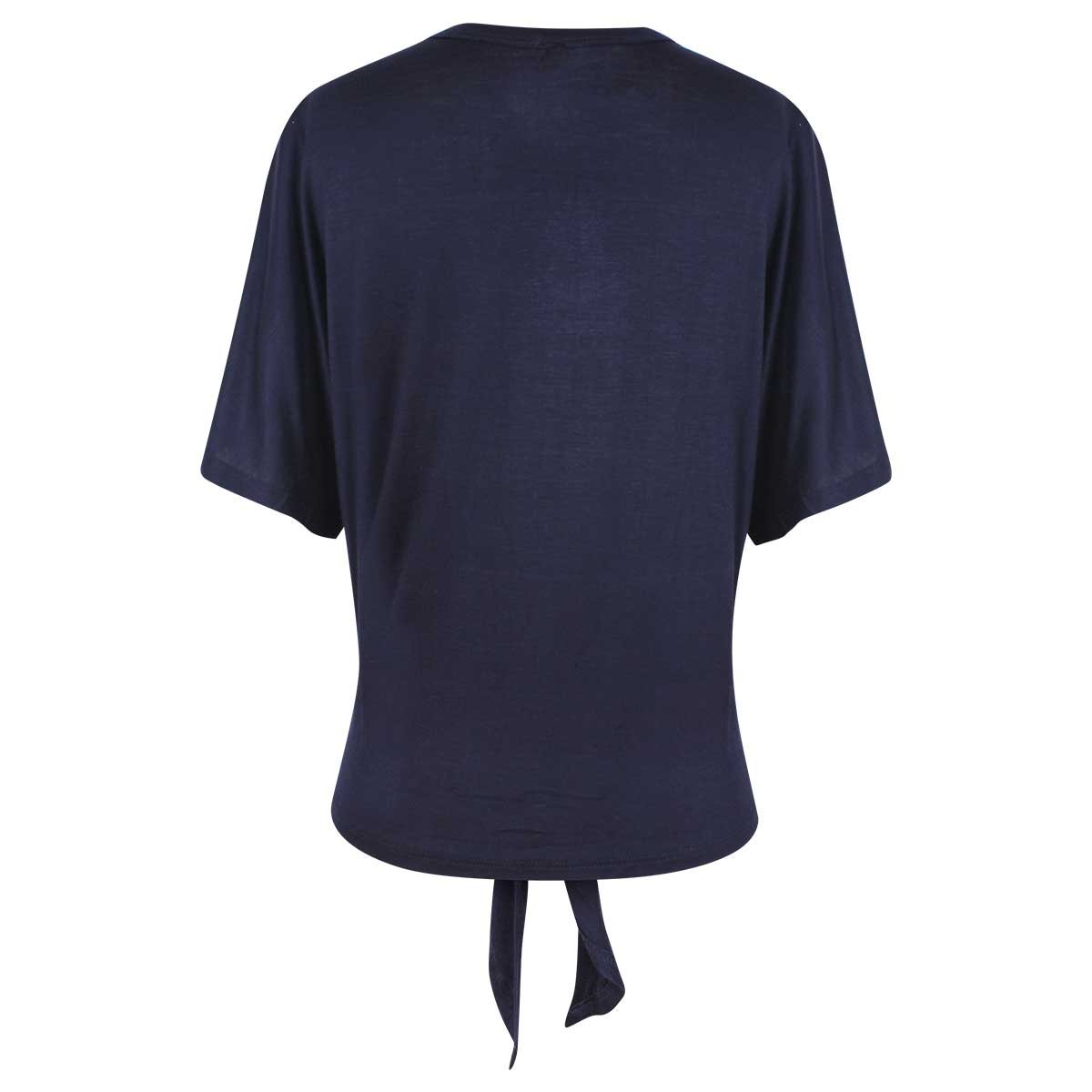 Blusa Azul Manga Corta Escote V con Amarre al Frente Elle
