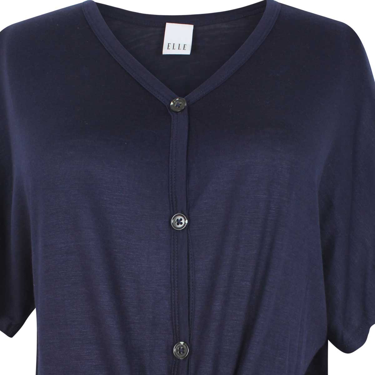 Blusa Azul Manga Corta Escote V con Amarre al Frente Elle