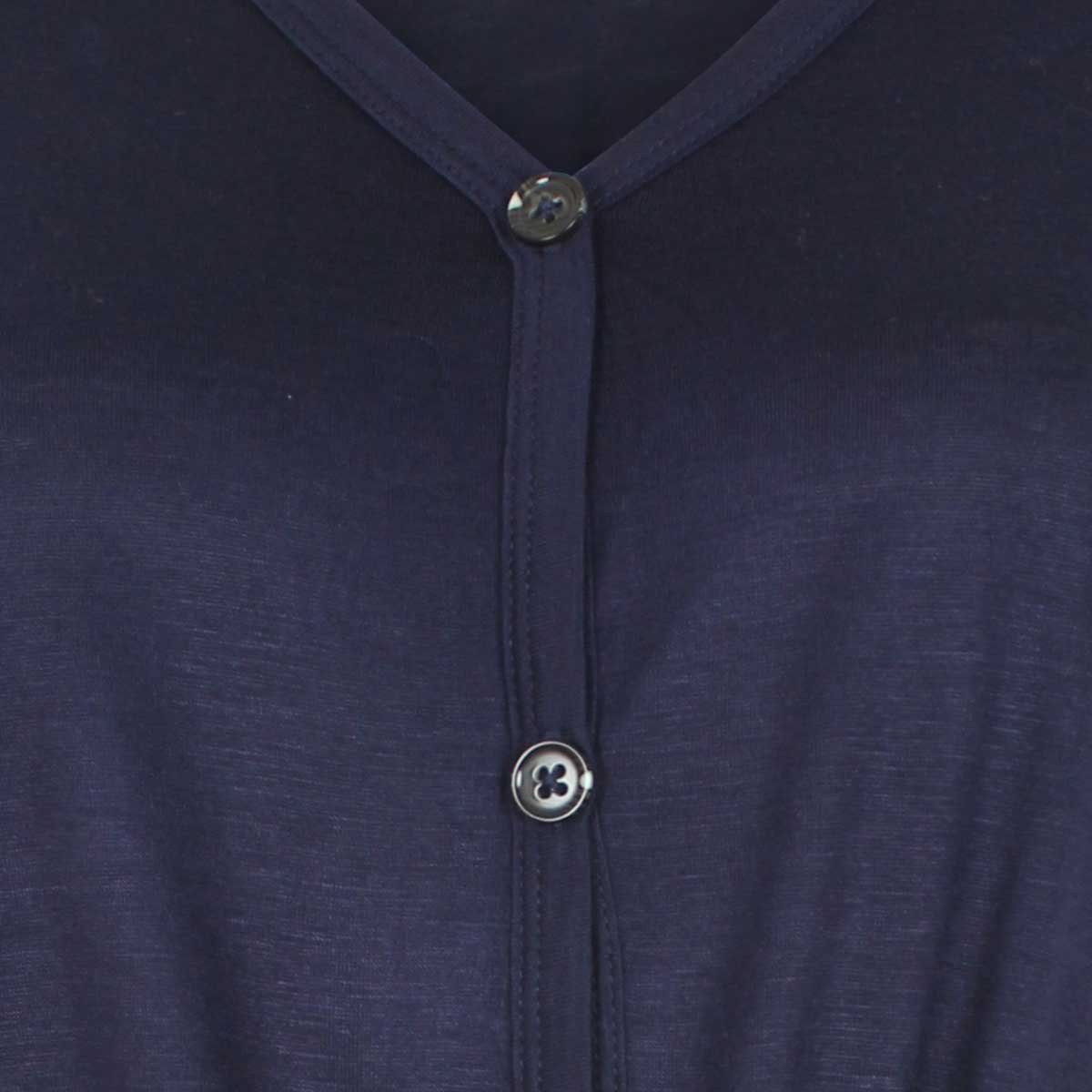 Blusa Azul Manga Corta Escote V con Amarre al Frente Elle