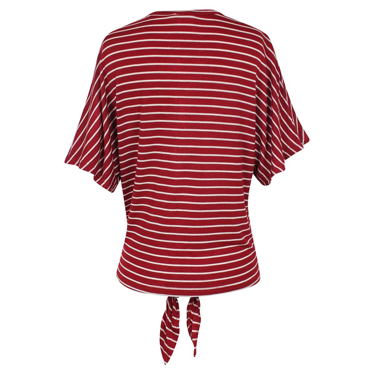 Blusa Roja a Rayas Manga Corta Escote V con Amarre al Frente Elle