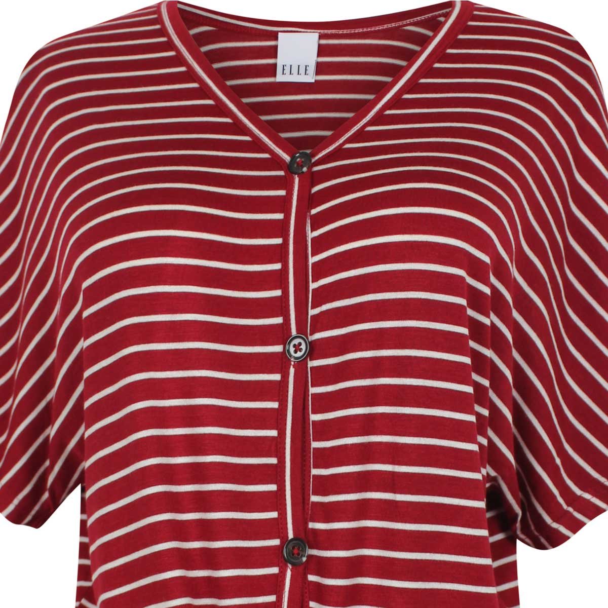 Blusa Roja a Rayas Manga Corta Escote V con Amarre al Frente Elle