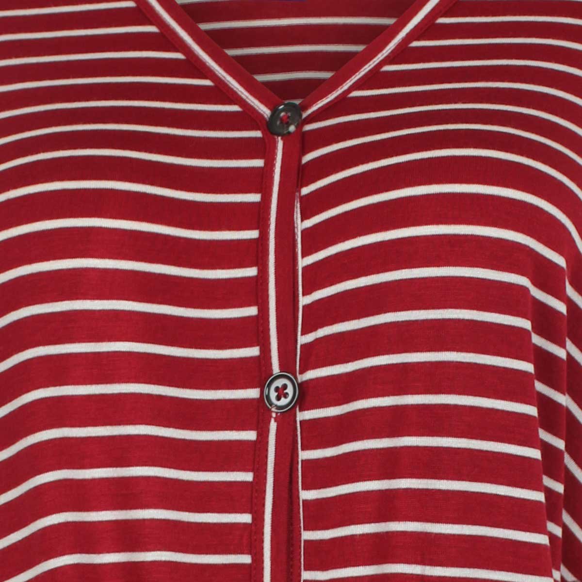 Blusa Roja a Rayas Manga Corta Escote V con Amarre al Frente Elle