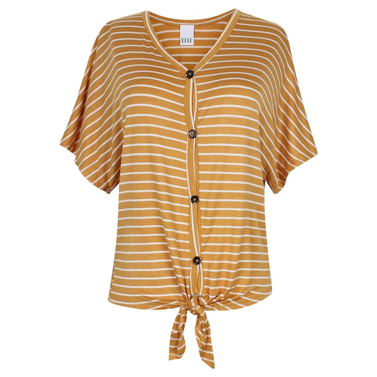 Blusa a Rayas Manga Corta Escote V con Amarre al Frente Elle
