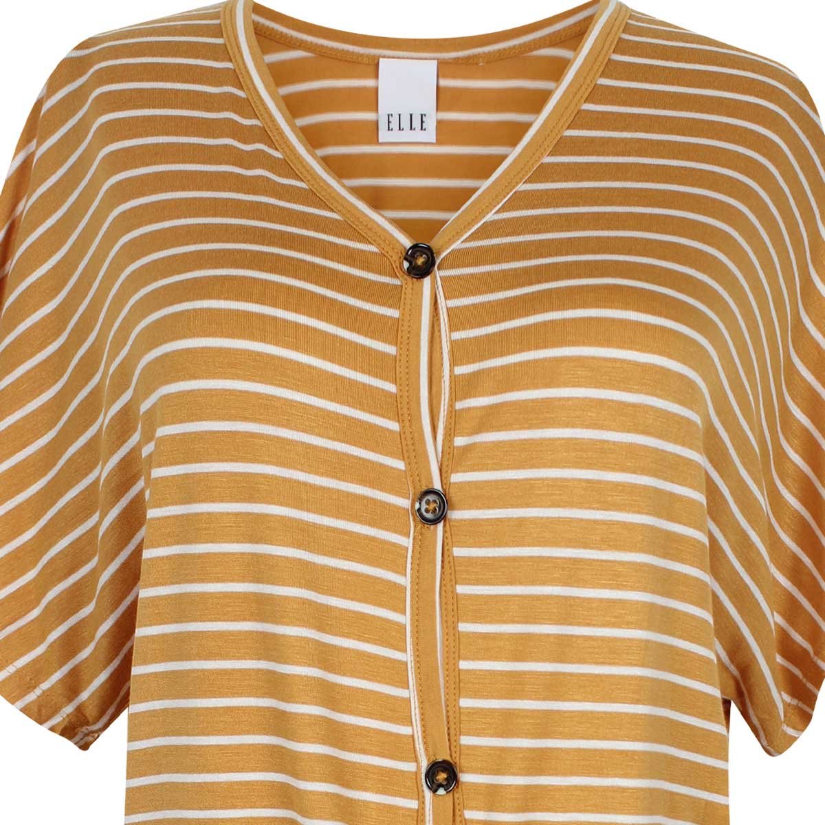 Blusa a Rayas Manga Corta Escote V con Amarre al Frente Elle