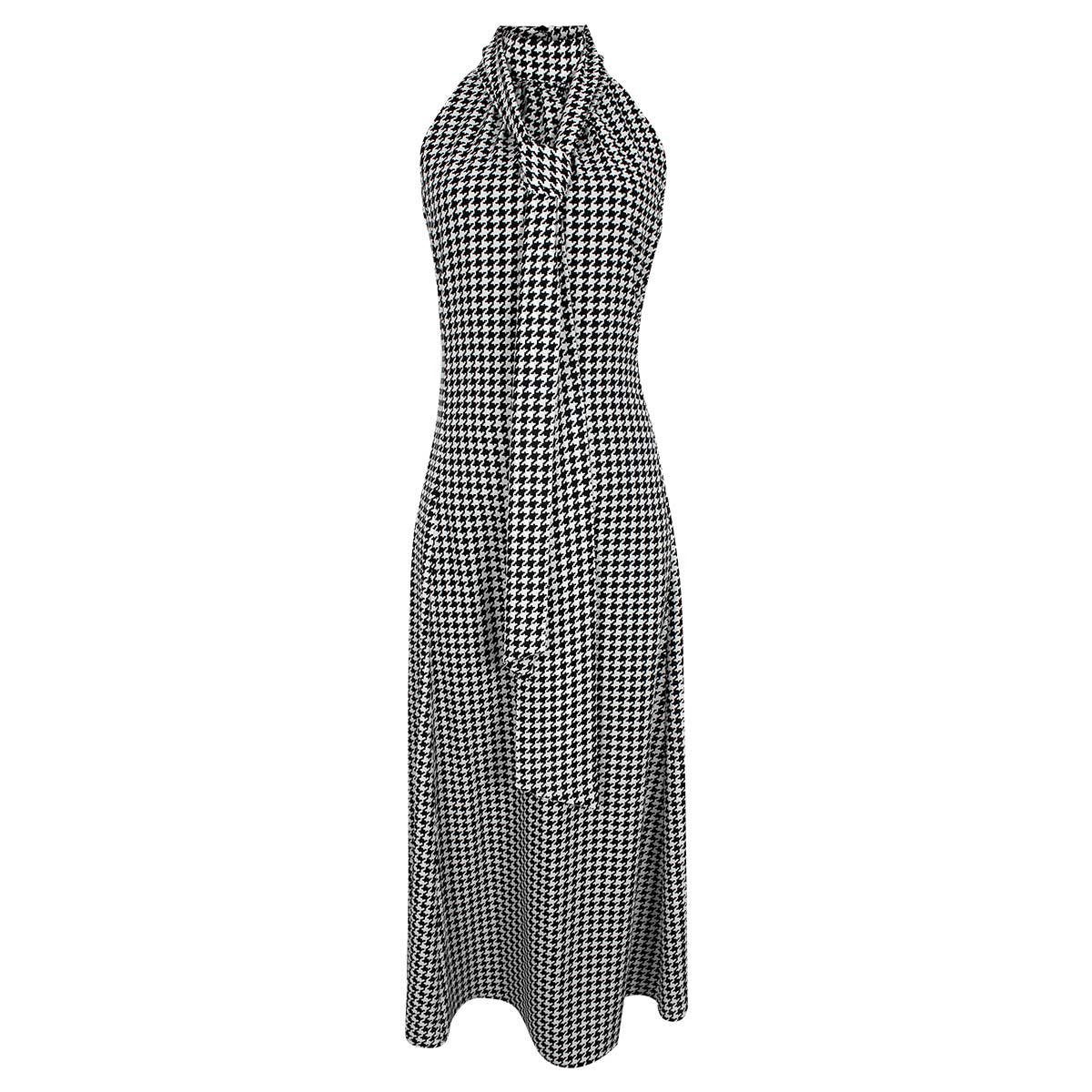 Vestido Sin Manga con Corbatín Estampado Pata de Gallo Basel
