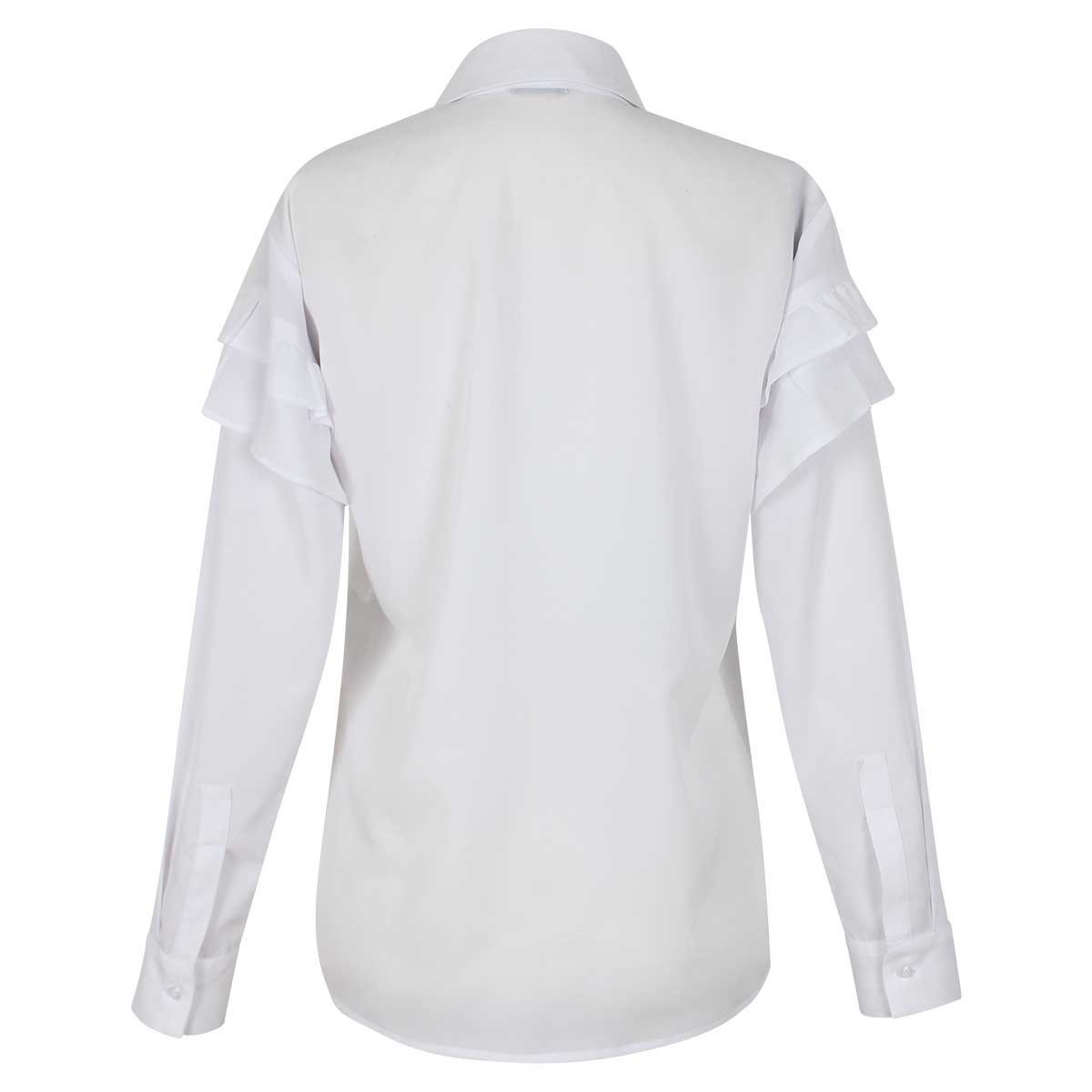 Blusa Manga Larga Cuello Camisero con Escarola Y Broche en Cuello Basel