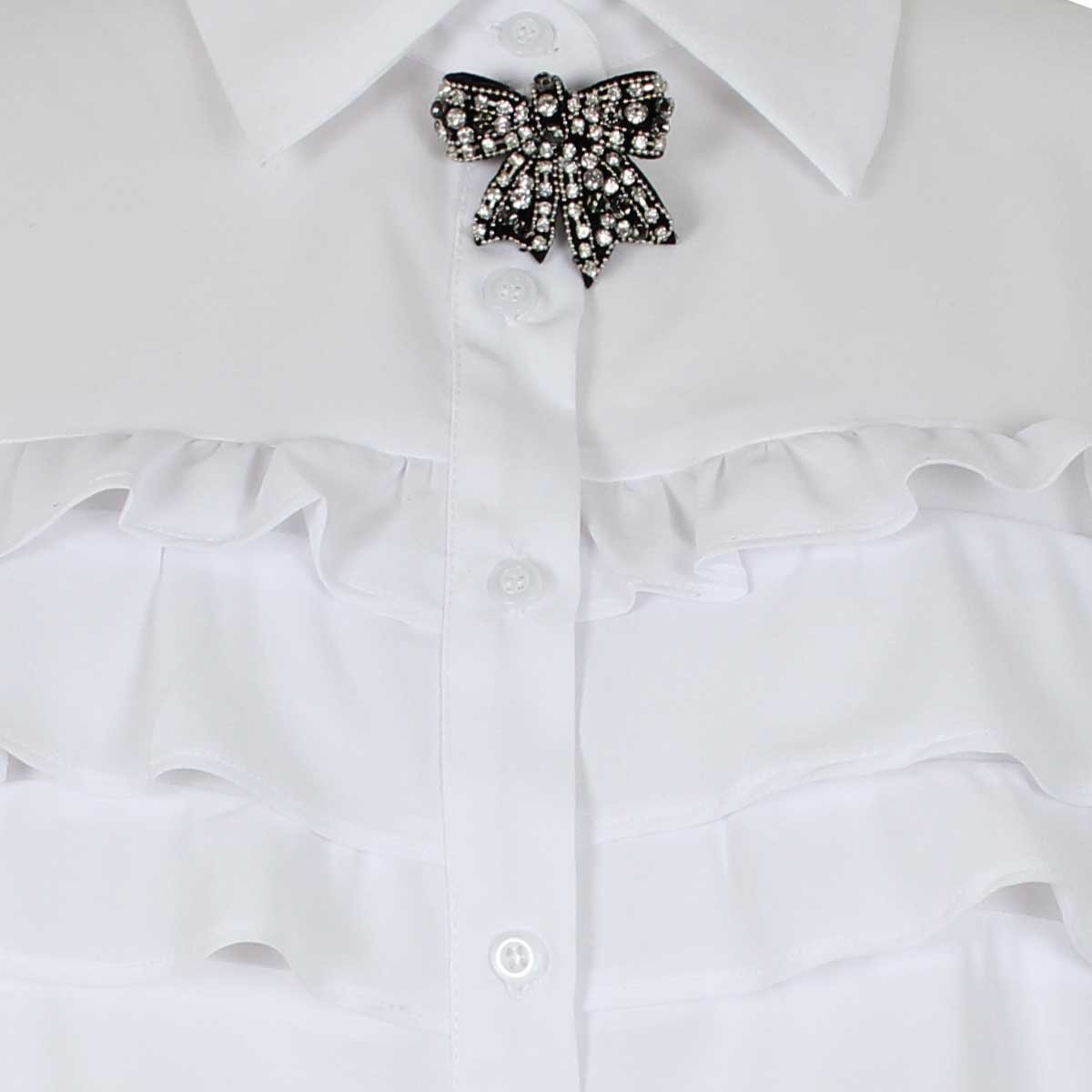 Blusa Manga Larga Cuello Camisero con Escarola Y Broche en Cuello Basel