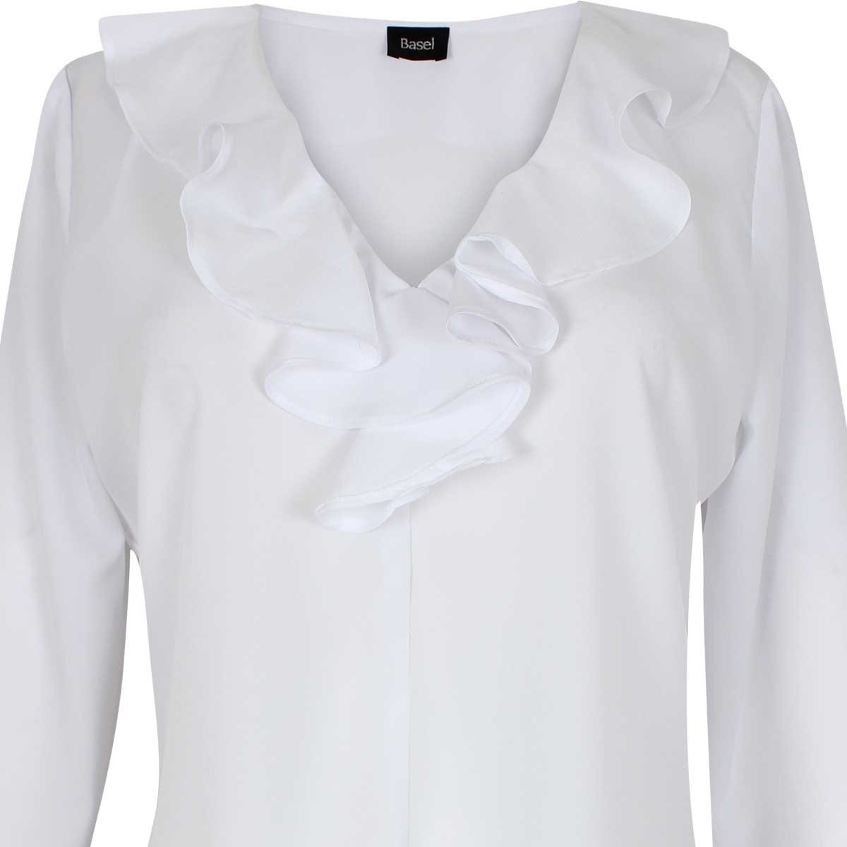 Blusa Manga Larga Escote V Liso con Escarola Basel