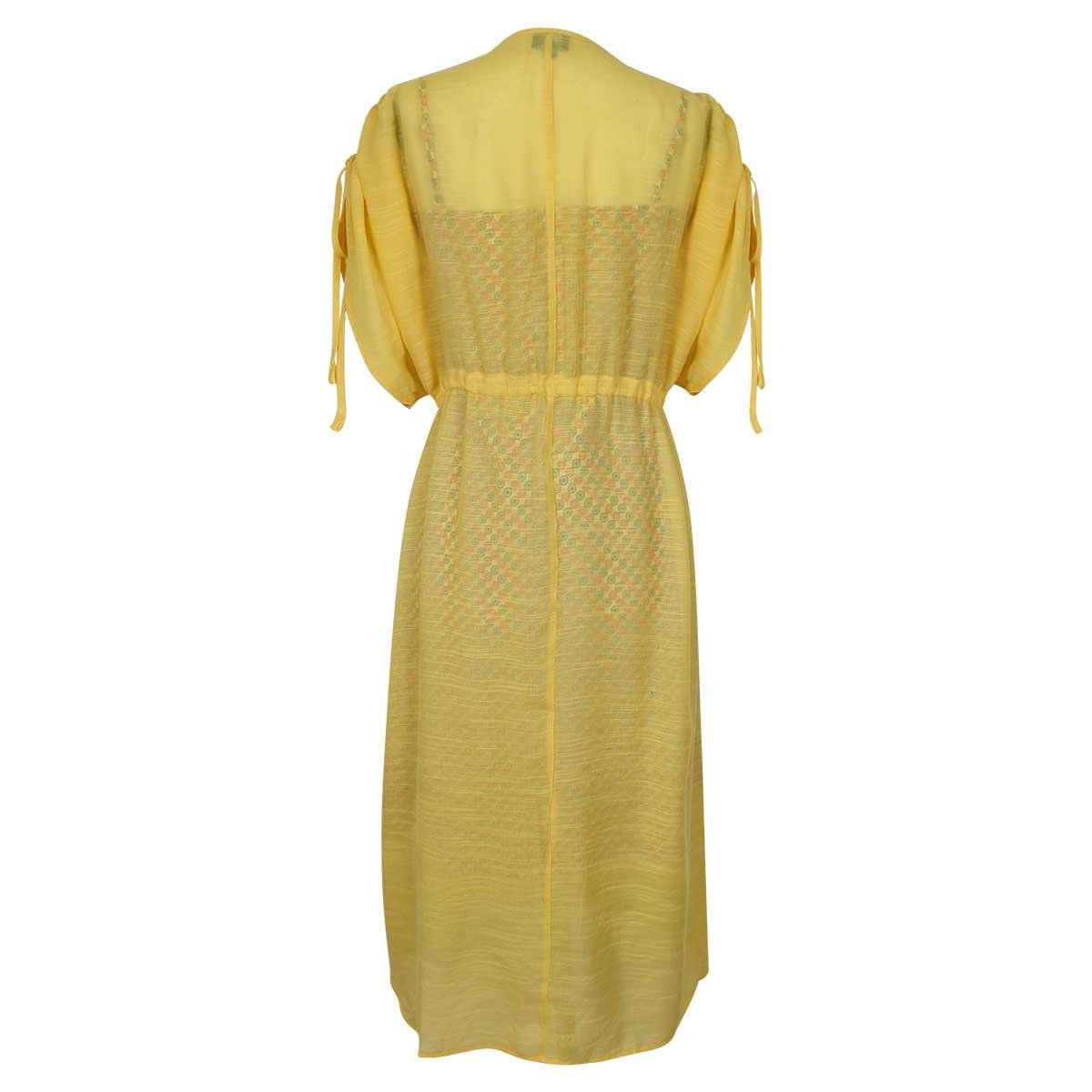 Vestido Amarillo Manga Corta Escote V con Jareta Y Botones al Frente Basel