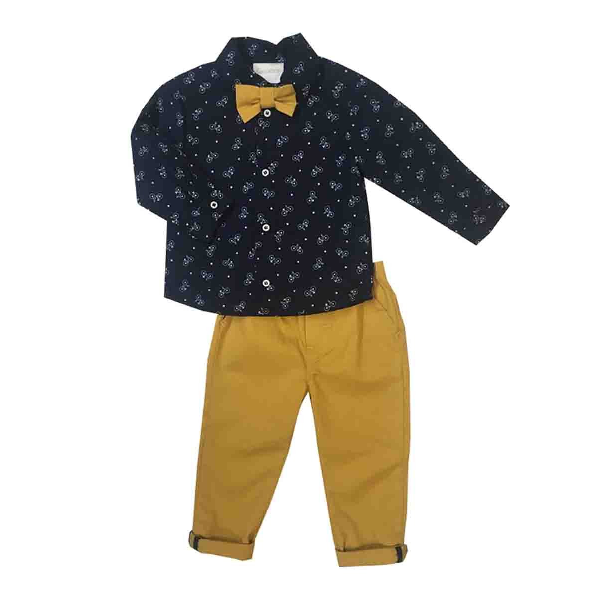 Conjunto Camisa con Moño Y Pantalón Mostaza Coccolato