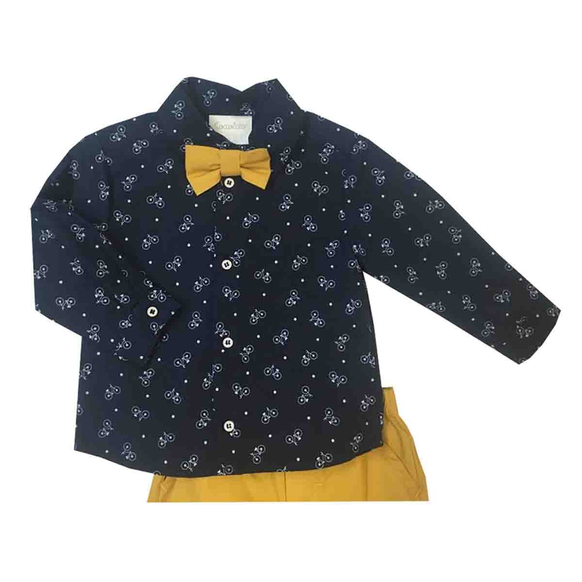 Conjunto Camisa con Moño Y Pantalón Mostaza Coccolato