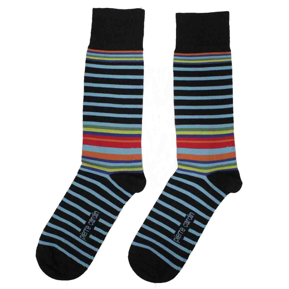 Calcetín de Vestir para Caballero Color Negro con Rayas Multicolor Pierre Cardin