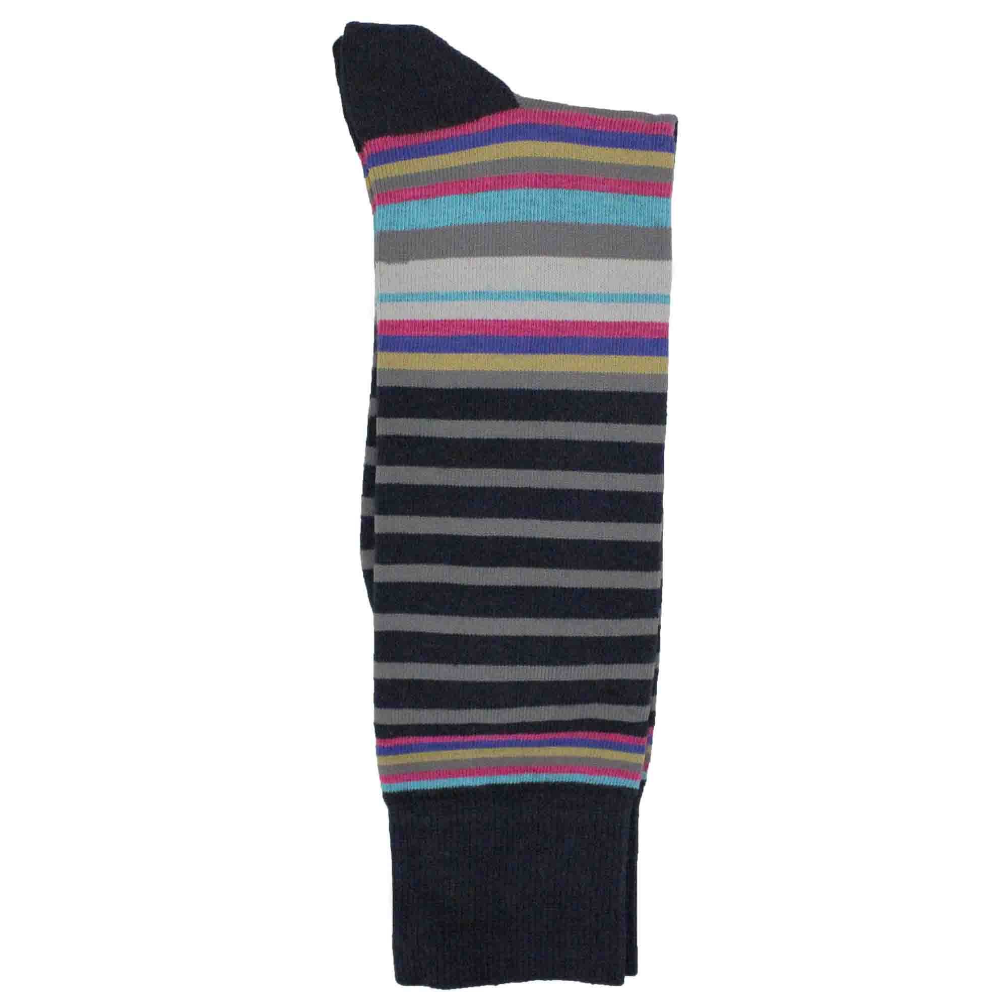 Calcetín de Vestir para Caballero Color Negro con Rayas Multicolor Pierre Cardin