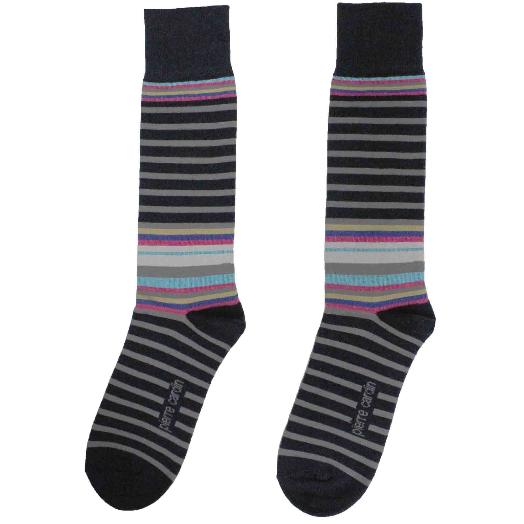 Calcetín de Vestir para Caballero Color Negro con Rayas Multicolor Pierre Cardin