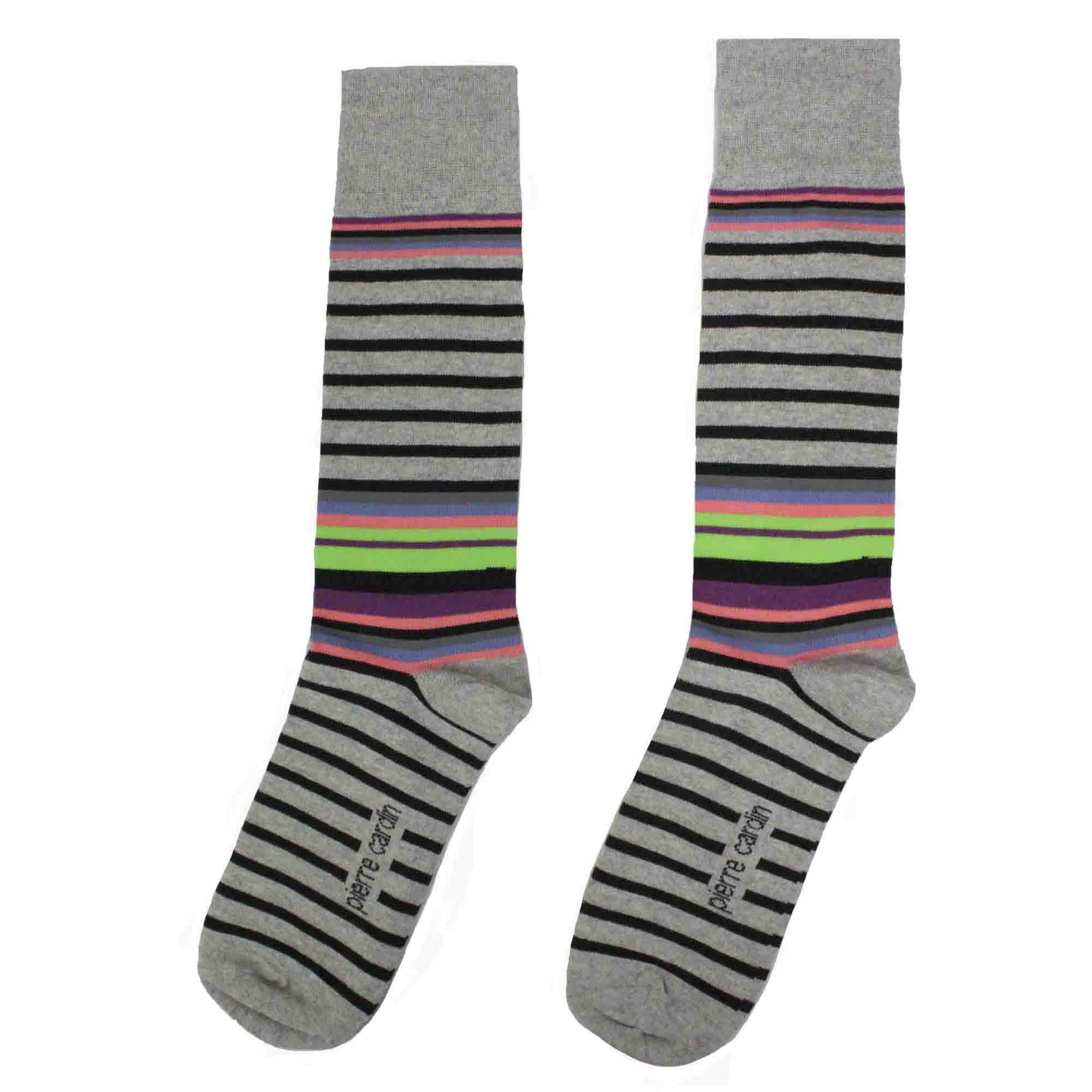 Calcetín de Vestir para Caballero Color Negro con Rayas Multicolor Pierre Cardin