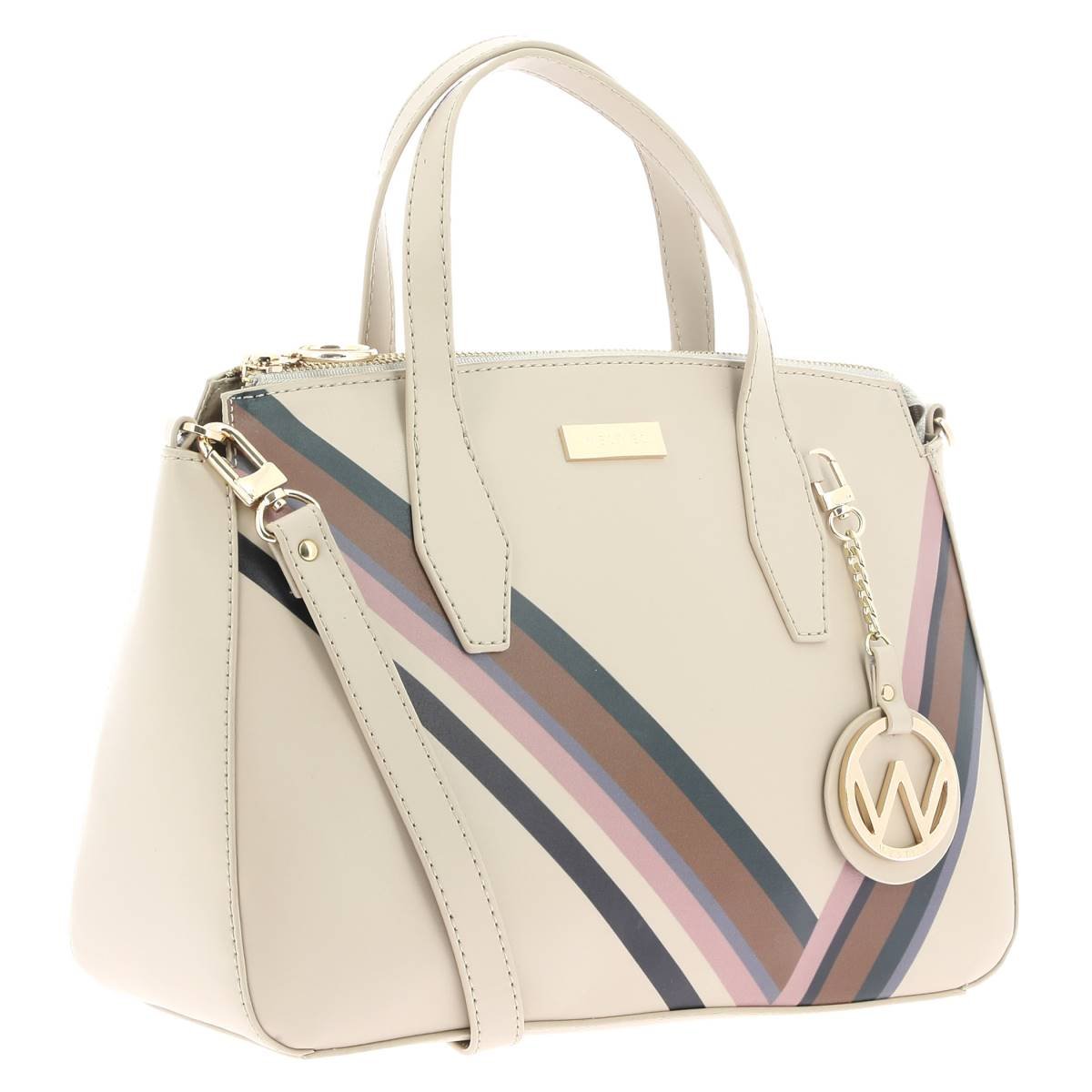 Satchel Beige/multi con Aplicación en Metal Westies