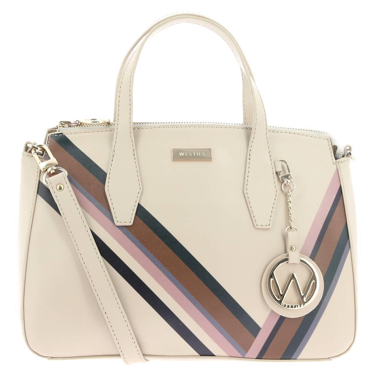 Satchel Beige/multi con Aplicación en Metal Westies