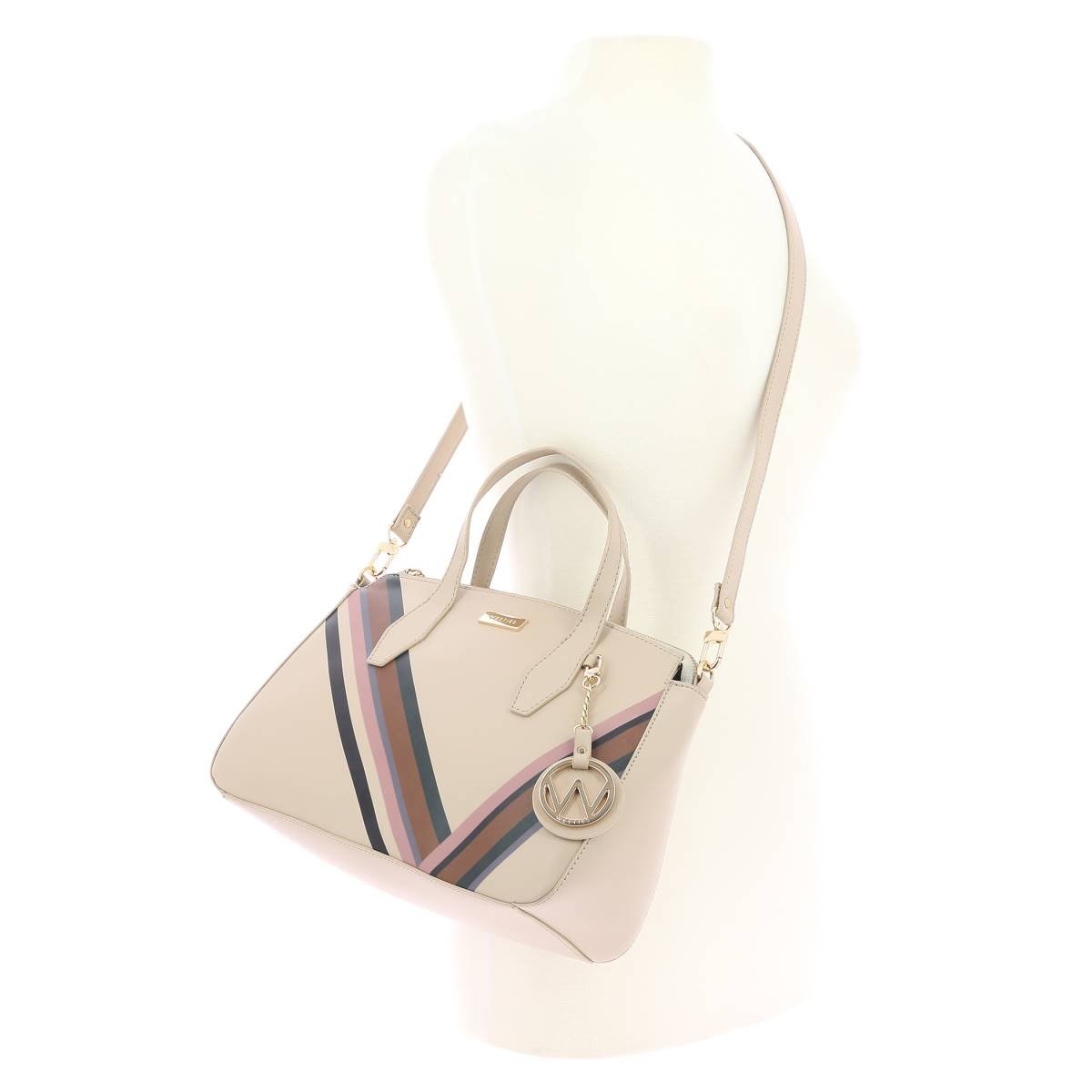 Satchel Beige/multi con Aplicación en Metal Westies