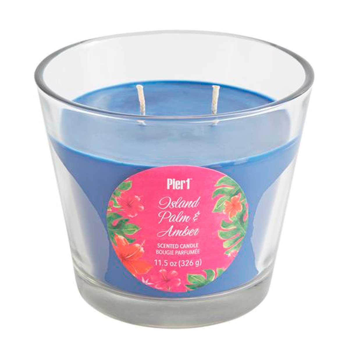 Vela en Frasco con Dos Pabilos Island Palm & Amber Filled Pier 1 Imports