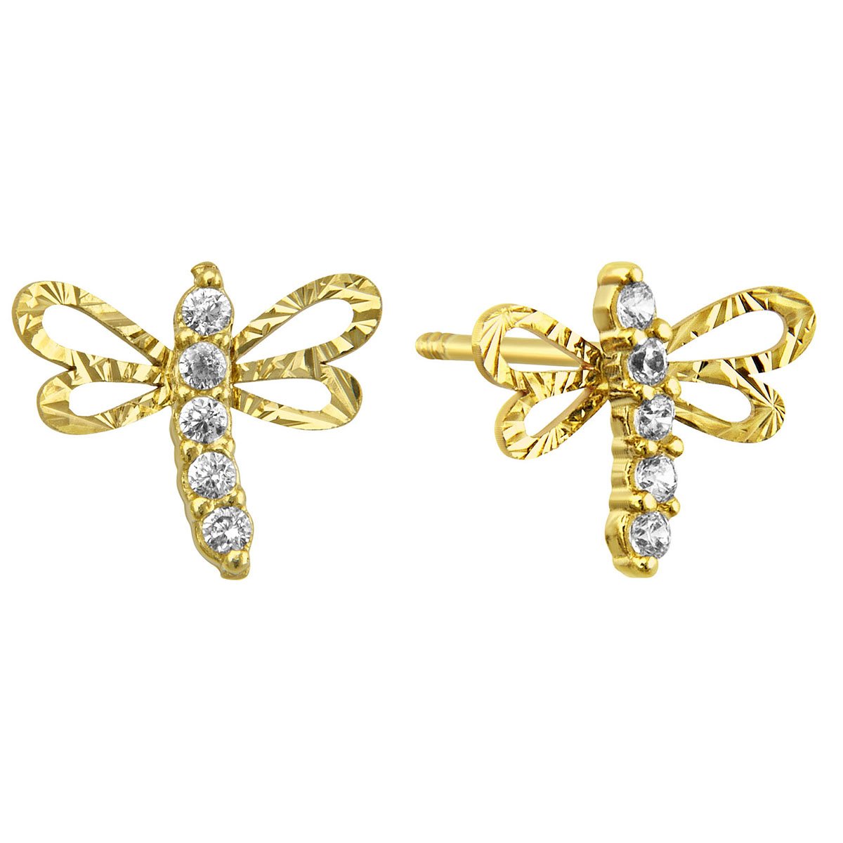 Broqueles de Oro 14K Libélula Diamantada con Circonia Sabelli