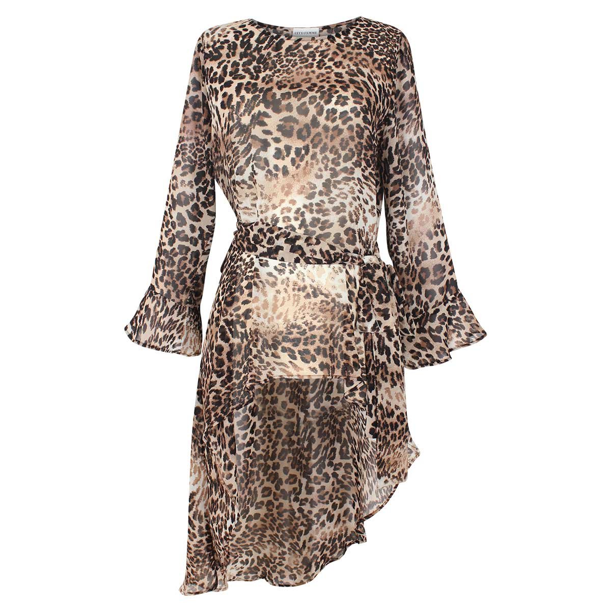 Túnica Escote Redondo con Cinta Animal Print City Femme